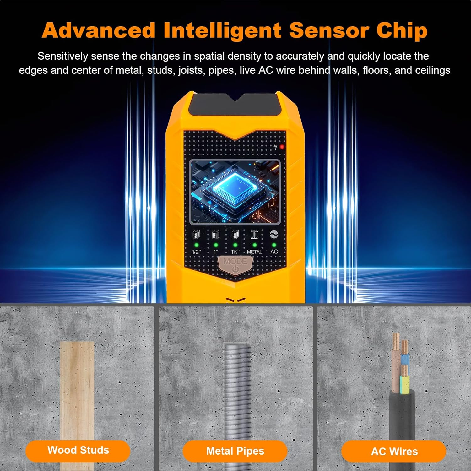 KUUAUX Stud Finder Wall Scanner, 5 in 1 Stud Detector with Smart Microprocessor Chip and HD LCD Display, Beam Finders for Center and Edge of Wood, AC Wire, Joist, Metal and Pipe, Tool Gifts for Men image number 1