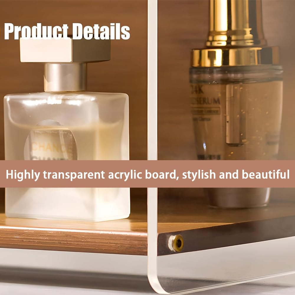 Shukitechi Bamboo Cosmetic Organizer, Large 2-Tier Vanity Storage Shelf for Makeup, Skincare and Bathroom Countertop Organisation, Multi-Purpose Desk and Vanity Organizer image number 2