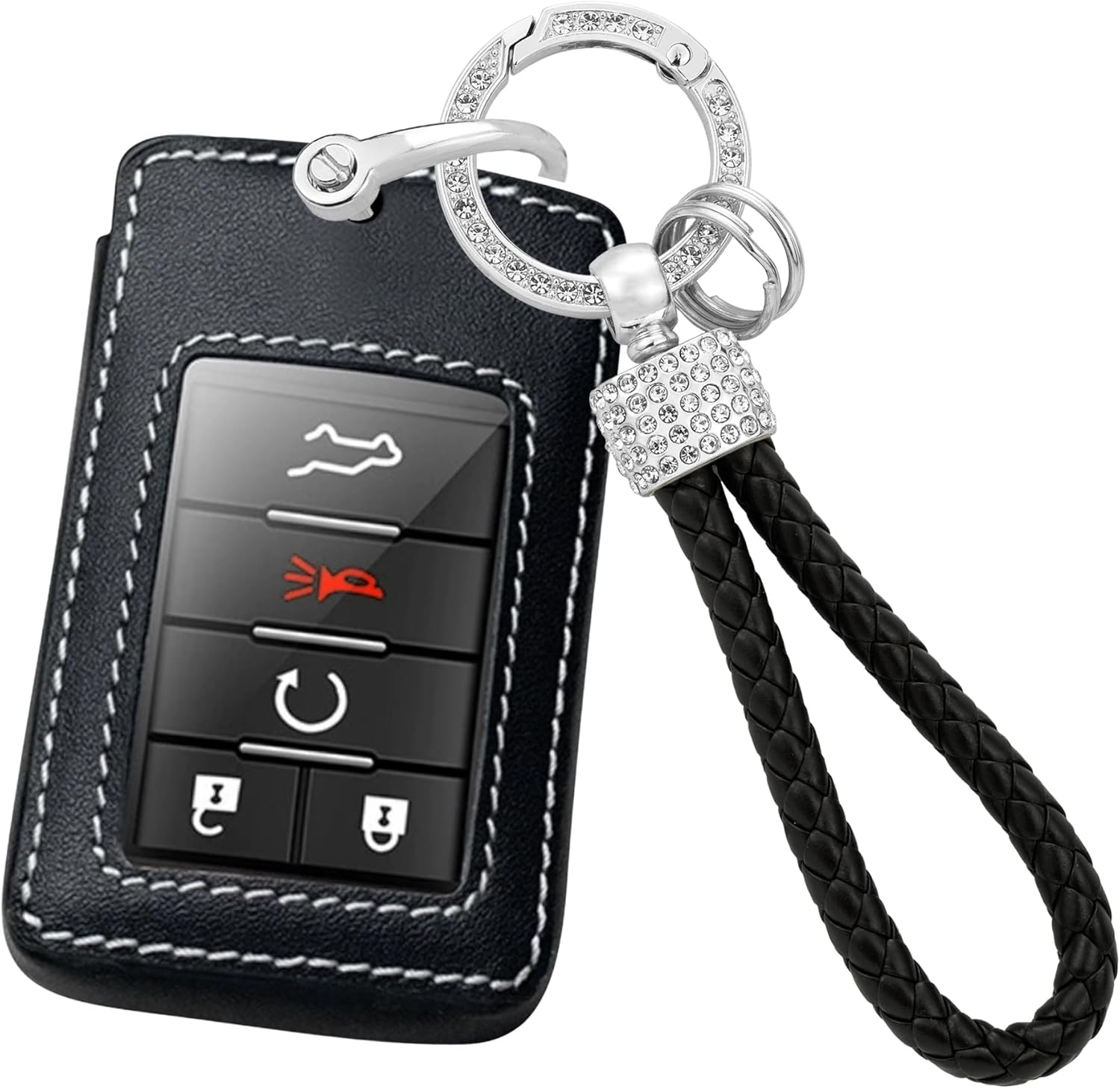 Ontto Leather Car Key Fob Cover Fit for Chevy Corvette C7 for Holden Captiva CG7 for Cadillac DTS SLS SRX XLS STS Escalade Key Case Holder Shell Key Chain Keyring Protector Car Styling Accessories