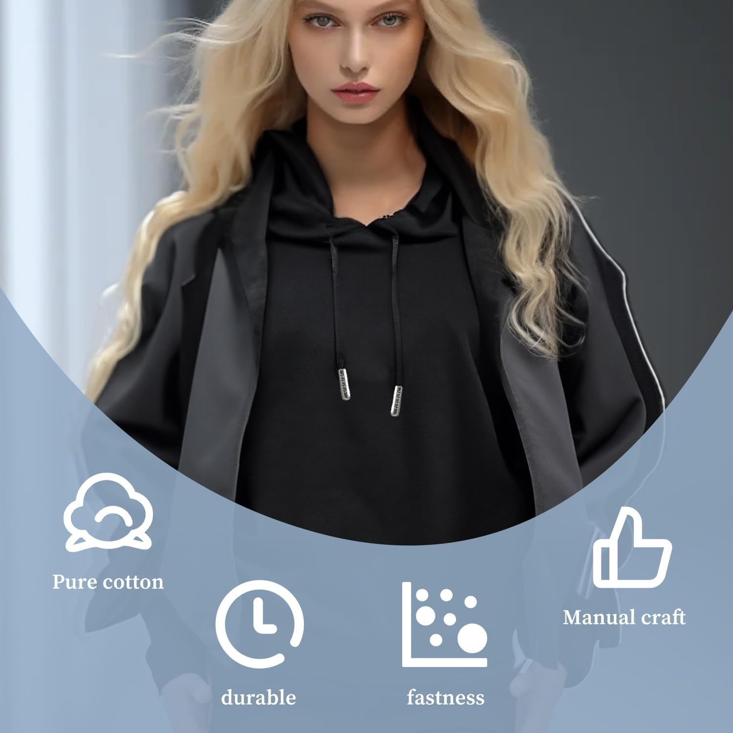 TORMEN Replacement Drawstrings Drawcords 51IN Cotton Drawstring Cord with Easy Metal Threader Adjustable Easy to Install Perfect for Hoodies Activewear(2Pcs Black Flat+Silver) image number 2