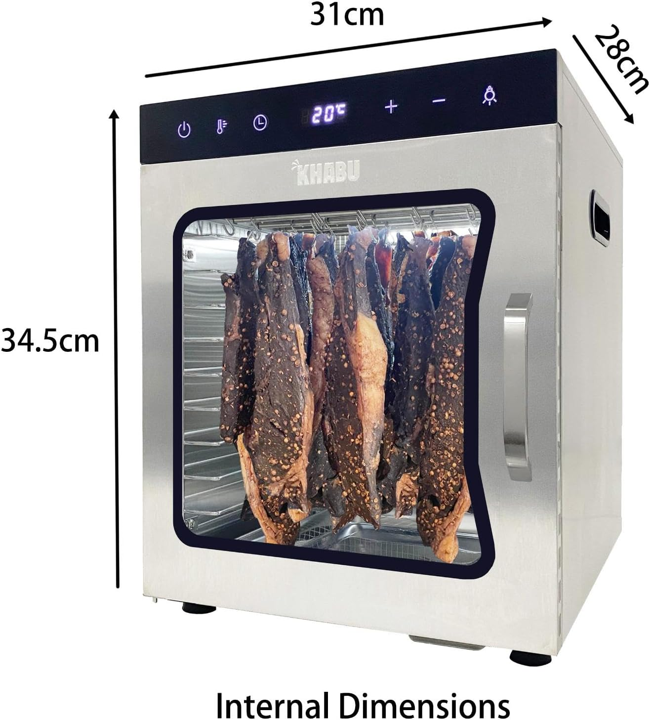 Stainless Steel Biltong Box Food Dehydrator and Drying Cabinet - Large 10 Trays, 5 Hanging Rods, with 20-90&deg;C Temperature Control - Perfect for Drying Biltong, Meat, Vegetable & Fruit image number 4