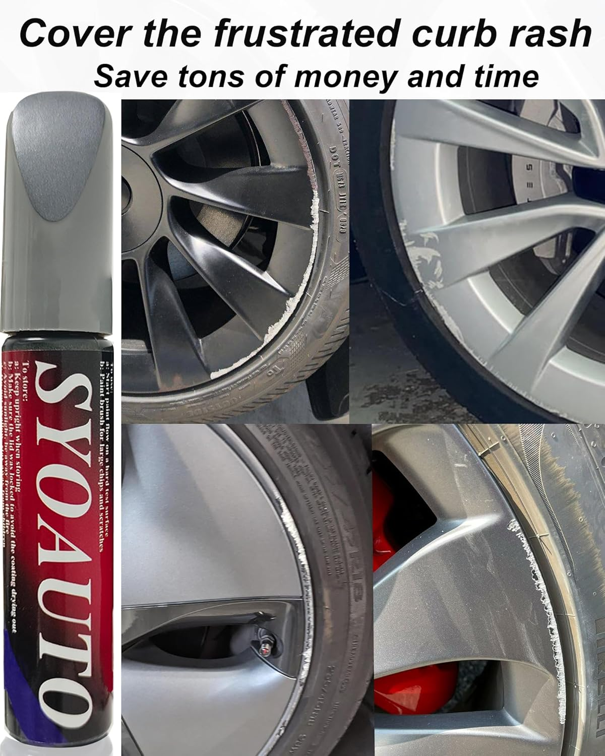 SYOAUTO Gunpowder Rim Touch up Paint for Tesla Model Y 3 S X Uberturbine/Arachnid/Cybersteam/Turbine Wheel Touch up Paint Rim Scratch Repair Wheel Curb Rash Paint Pen(Gunpowder) image number 5