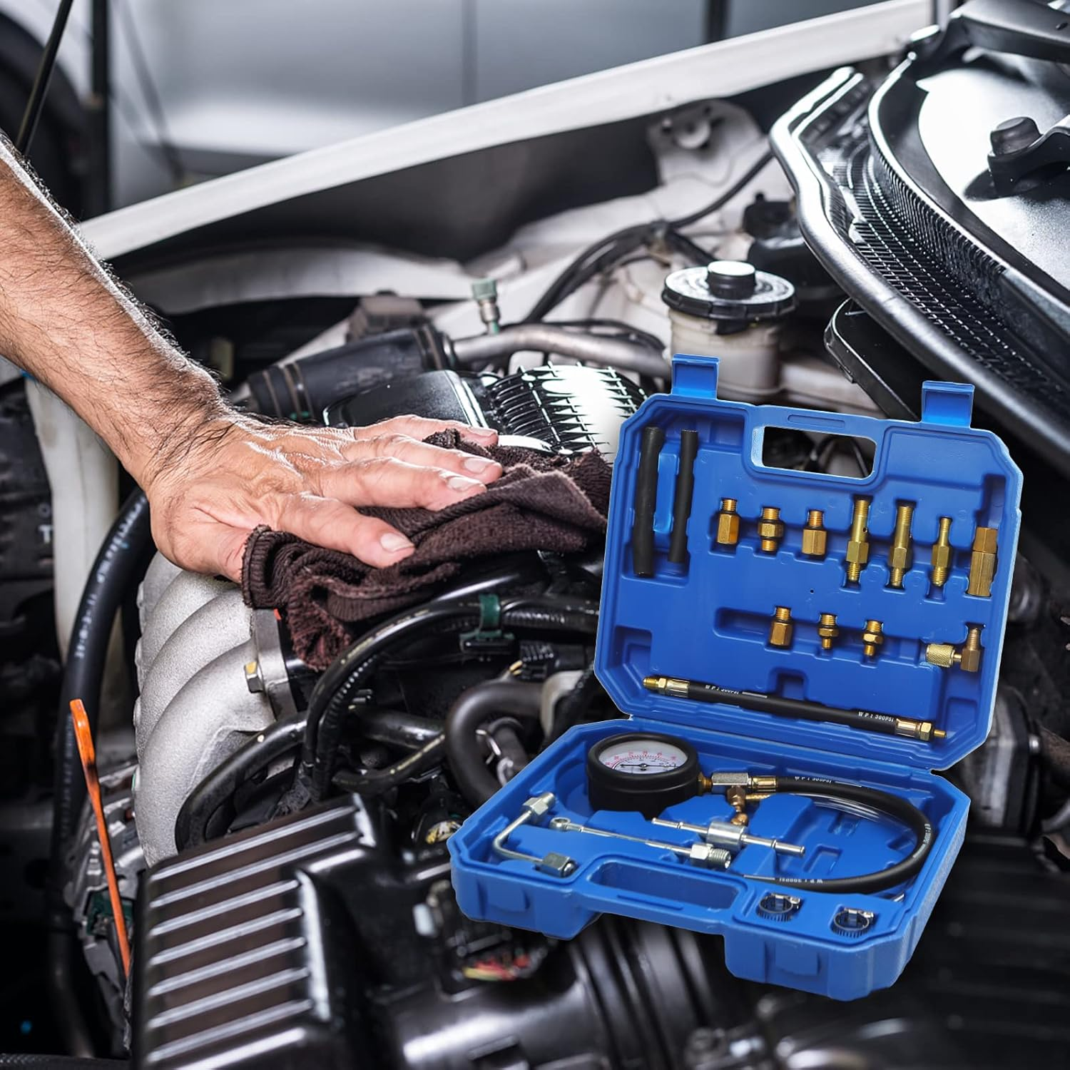 TU-114 Auto Fuel Pressure Gauge Tester Kit Gasoline Pressure Metersautomobile Instrument Testing Tool(Blue) image number 5