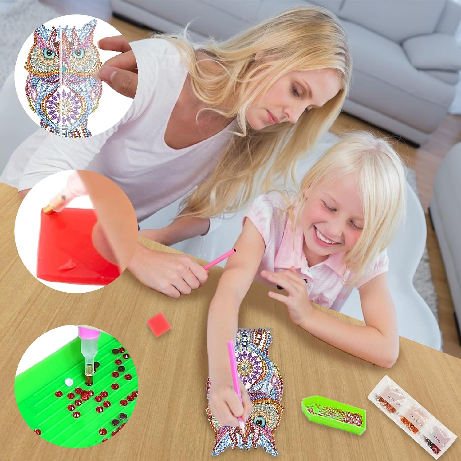 Arts and Crafts Toys for Girls Kids：Make Your Own GEM Led Colourful Night Light，3D Diamond Art Painting for 5-10 Years Old Boys Women Birthday Xmas Gift, Owl image number 4