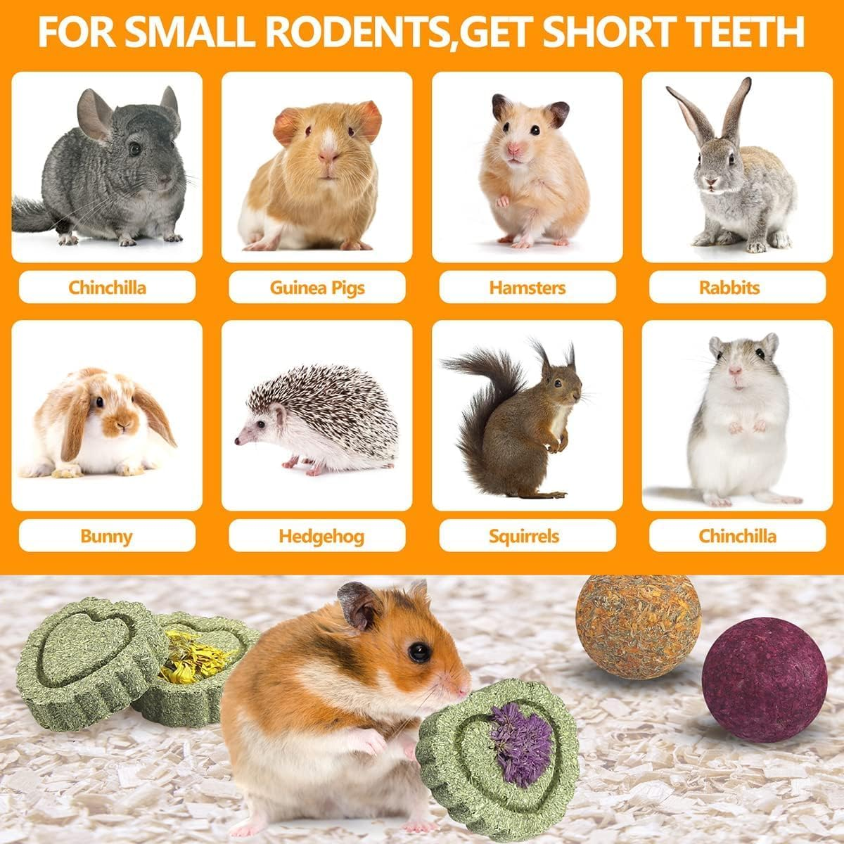 Rabbit Toys Guinea Pig Toys Hamster Toys Bunny Toys 18Pcs Natural Timothy Hay Sticks Apple Wood Sticks Chinchilla Toys for Teeth Care Handmade image number 5