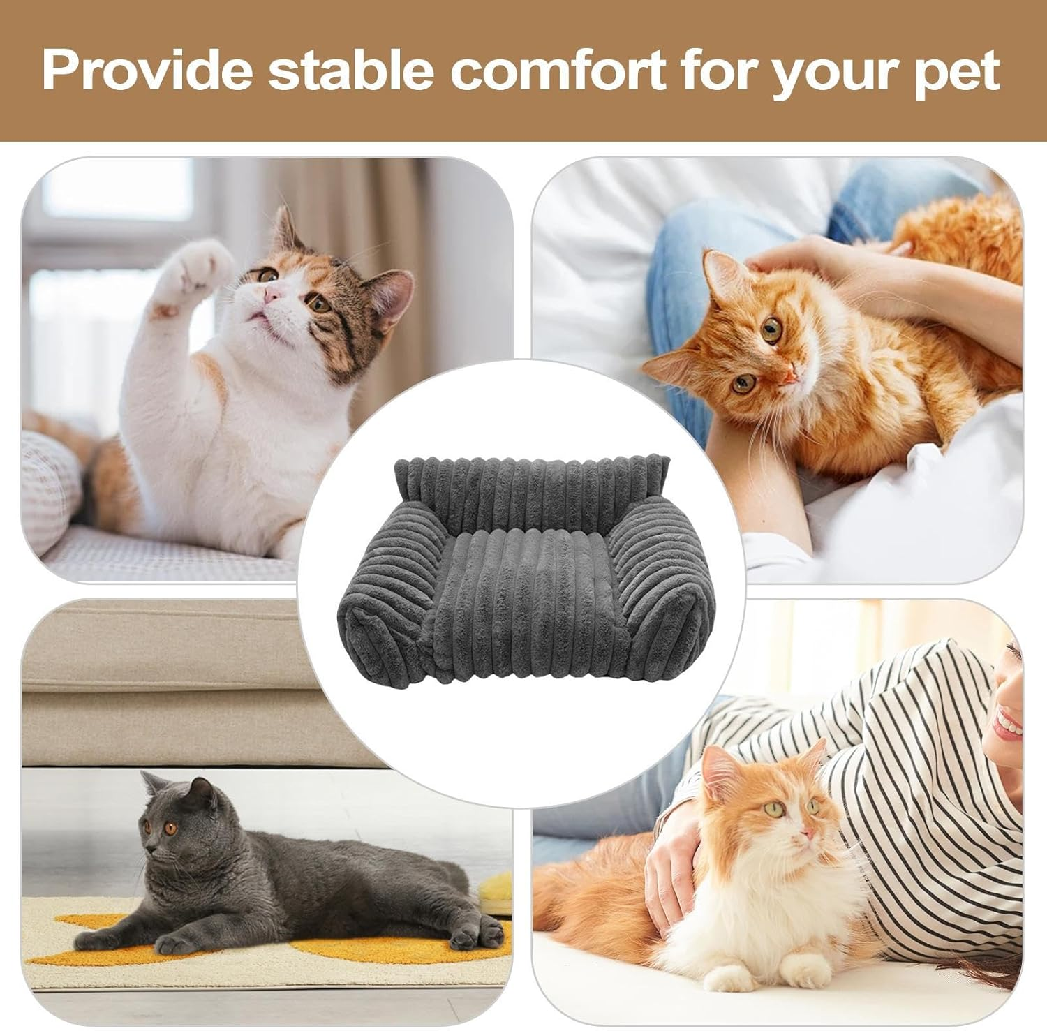 Cat Sofa Bed | Indoor Pet Couch | Elevated Cozy Cat and Dog Sofa Bed for Car Bedroom Apartment Travel Patio Indoors and Outdoors - Gray image number 4