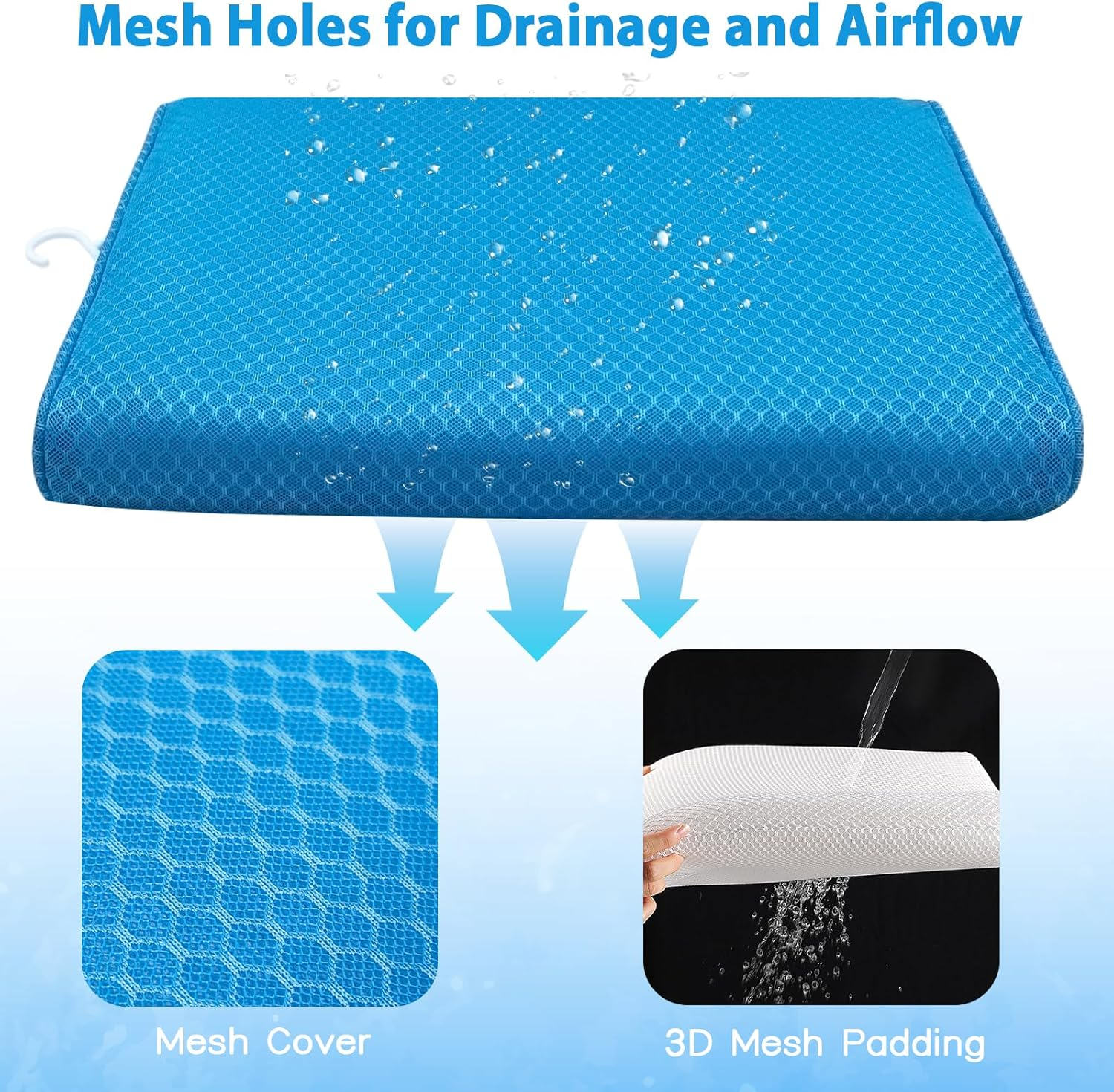 Shower Seat Cushion for Shower Chairs, Transfer Benches in Bathtub, Cushion for Sauna, 3D Mesh Pad with Hook, Slip-Resistant, Design for Elderly, Senior, Handicap & Disabled image number 2