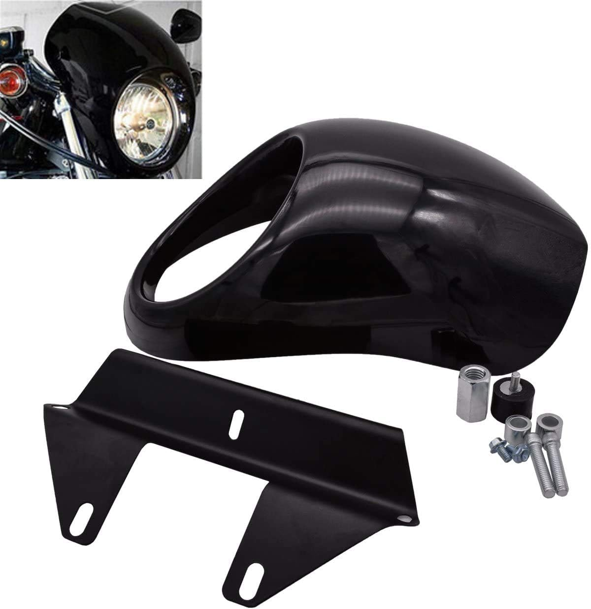 Katur Headlight Fairing Covers Front Head Light Cowl Fork Mount Headlamp Visor Bracket Kit for 1973 up Harley Sportster Cafe Drag Dyna FX XL image number 1