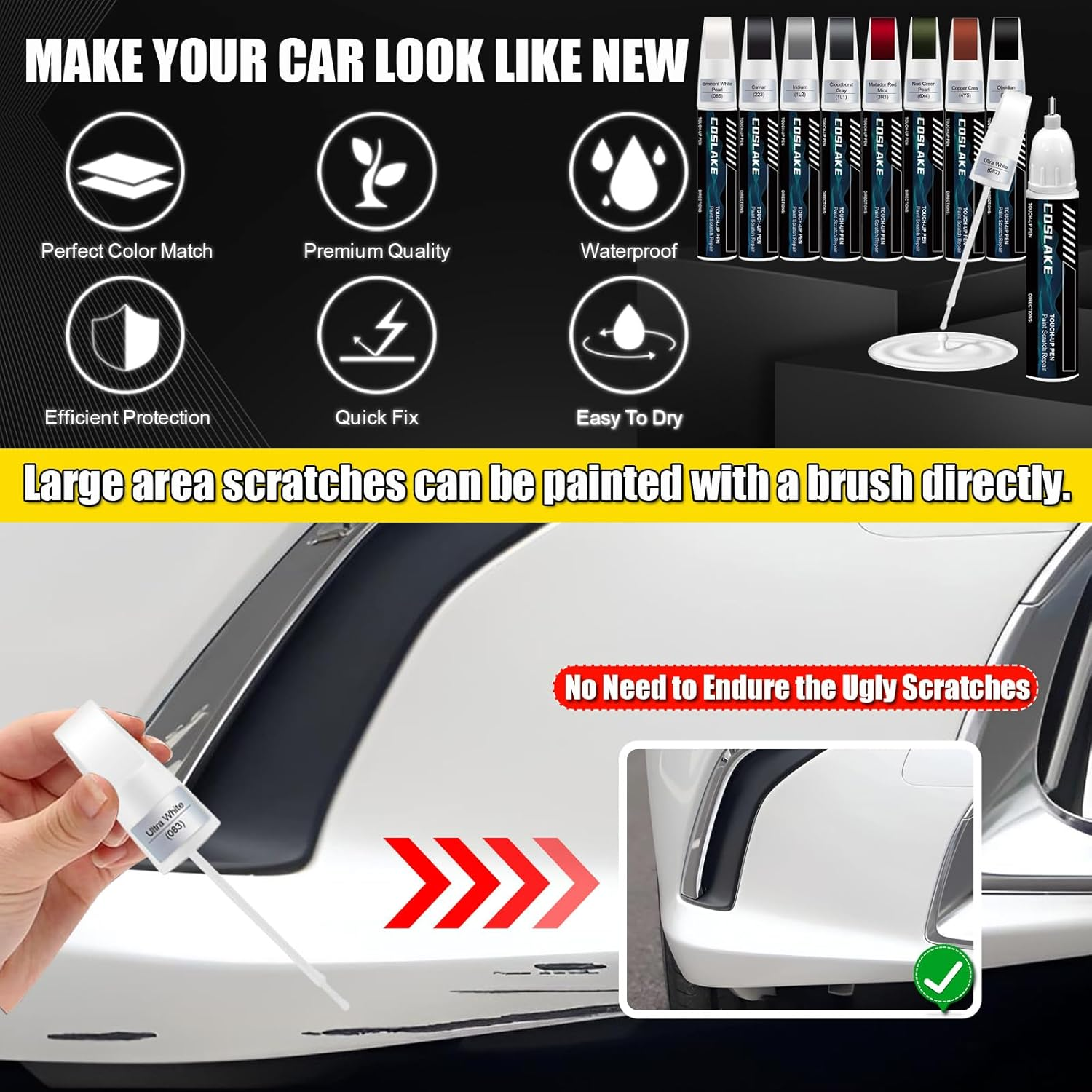 COSLAKE Car Touch up Paint(Atomic Silver(1J7)) for Lexus, Car Paint Scratch Repair Kit, Quick & Easy Solution to Repair, 2 in 1 Scratch Remover Pen with Color-Matched image number 2