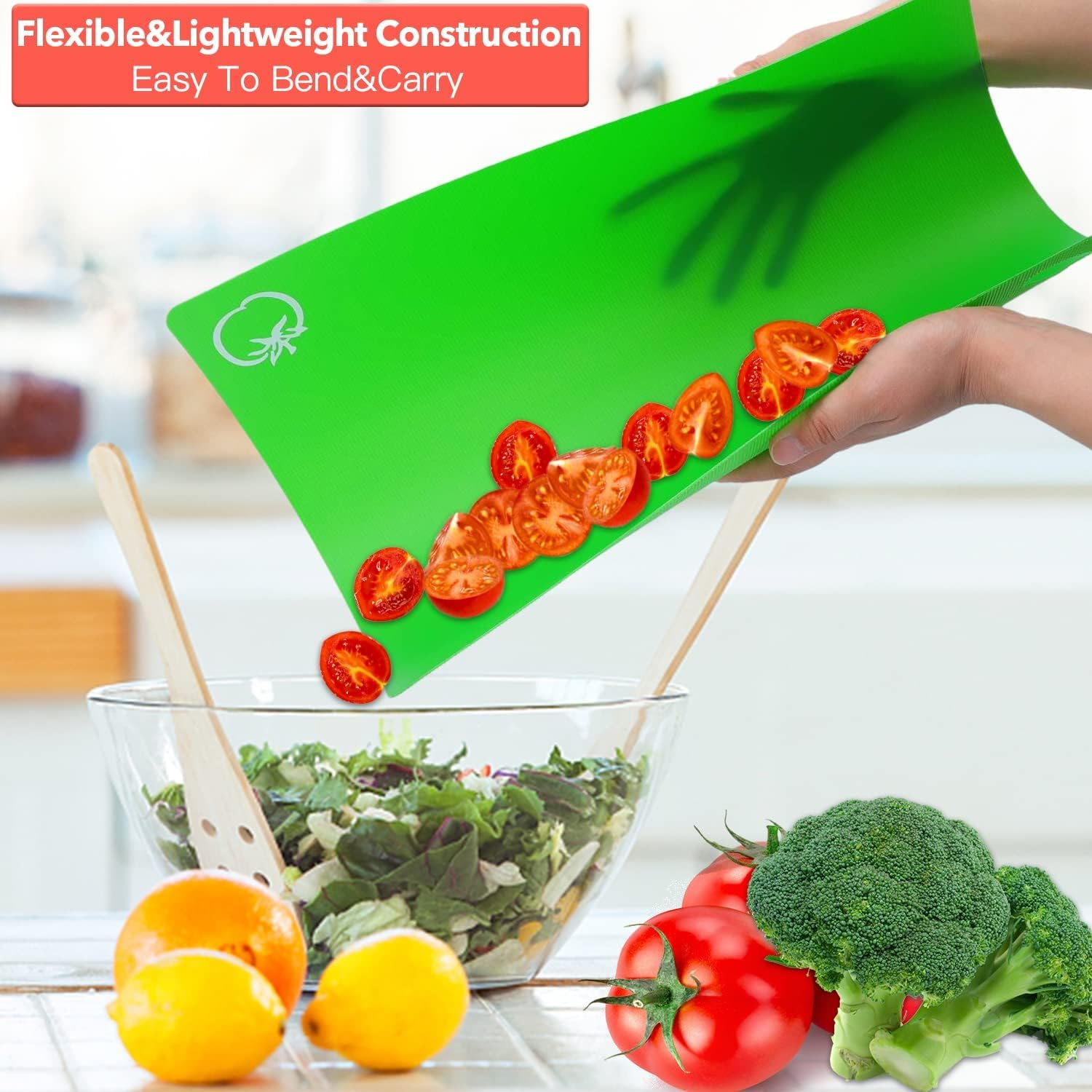 Ling-Luo Extra Thick Flexible Plastic Cutting Board Mats Non-Skid, Cutting Boards for Kitchen, Chopping Board Set, Colored Mats with Food Icons & Easy-Grip Handles (Set of 6, 15"X11.8") image number 1