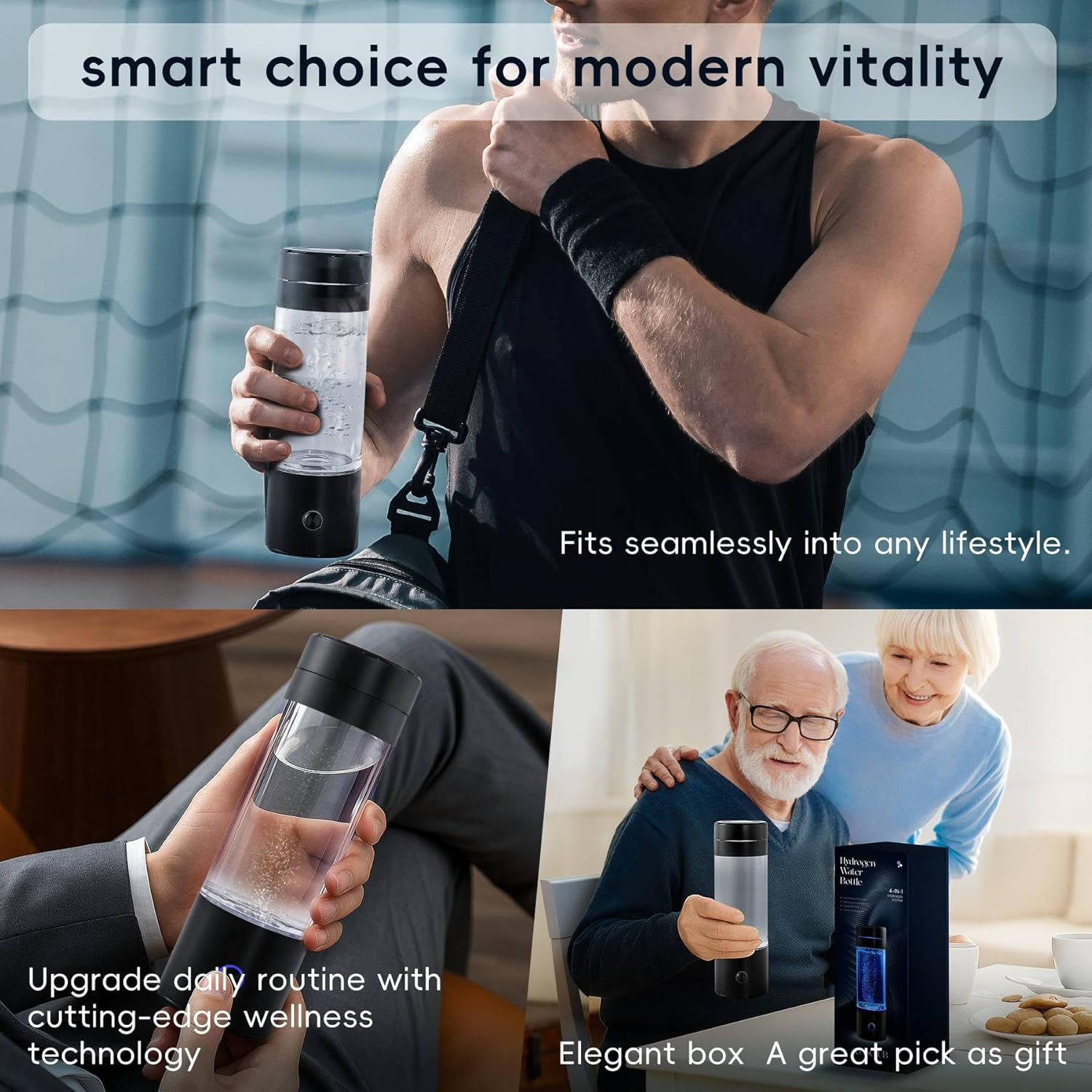 Gasclub Hydrogen Water Bottle Generator, 3000 PPB Portable Hydrogen Water Machine with SPE/PEM Technology, Rechargeable Hydrogen Water Ionizer Machine for Home, Office, Gift image number 3