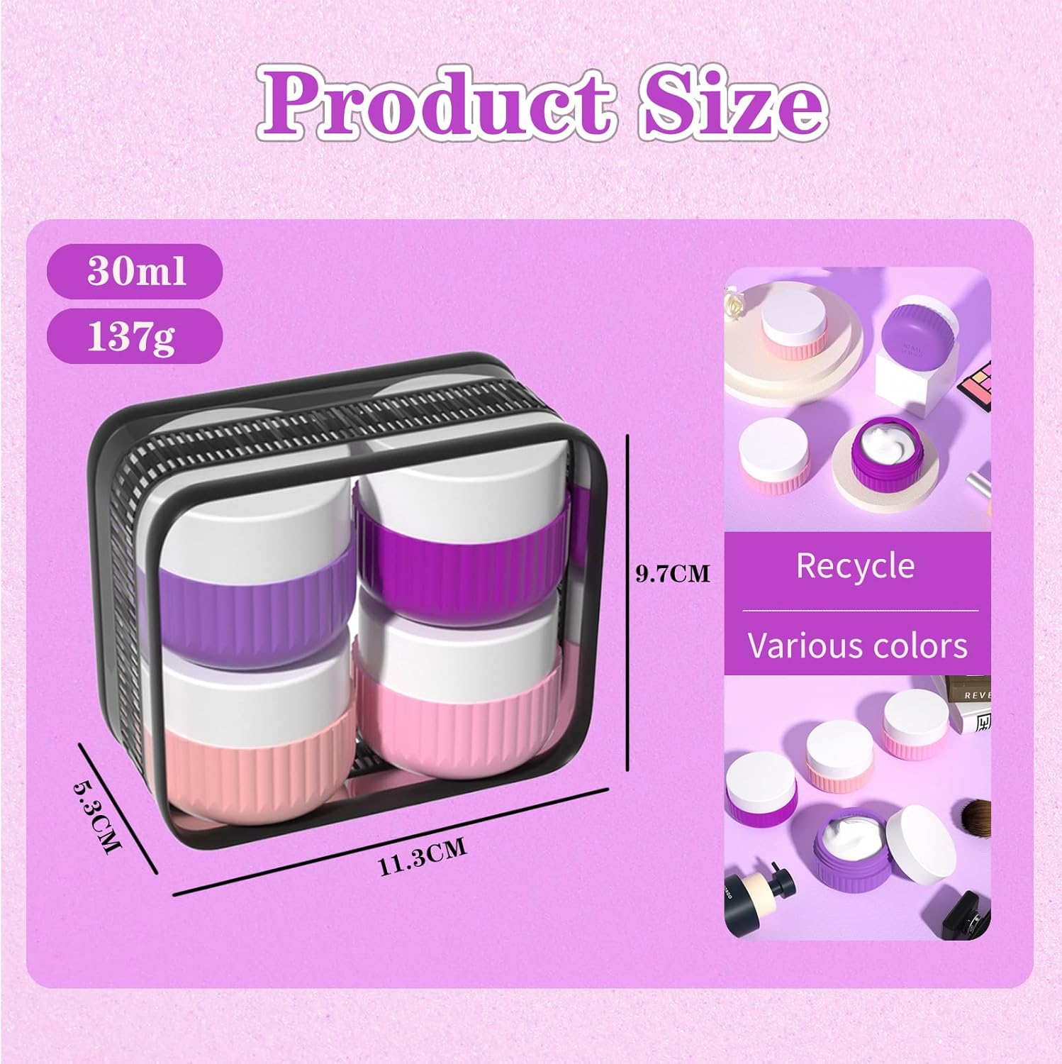 Silicone Travel Containers for Toiletries, TSA Approved 1.7Oz Travel Toiletry Bottles Set with Leak-Proof Jars and Spatulas, BPA Free Travel Size Toiletries for Lotion, Cream, Shampoo (Light Colour) image number 2