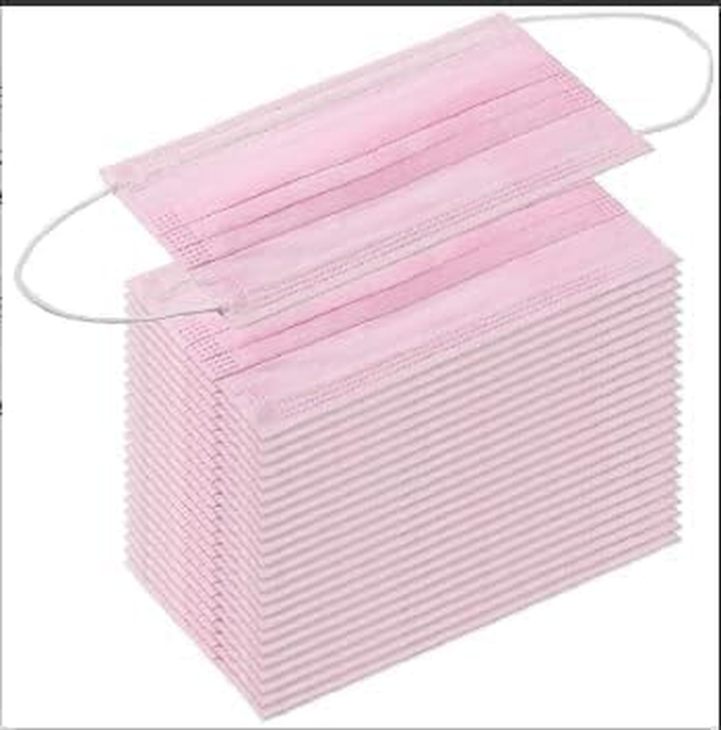 Disposable Face Masks, 3-Ply, Pink Colour, 50-Pack, Individually Sealed image number 3