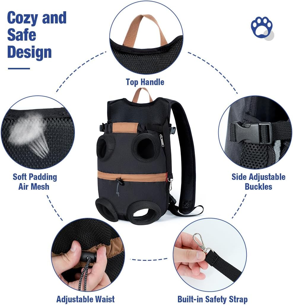Lekereise Dog Carrier Backpack for Small Medium Dogs Cats Puppies, Adjustable Pet Front Cat Dog Carrier Backpack Travel Bag, Legs Out, Easy-Fit, Small, Black image number 5