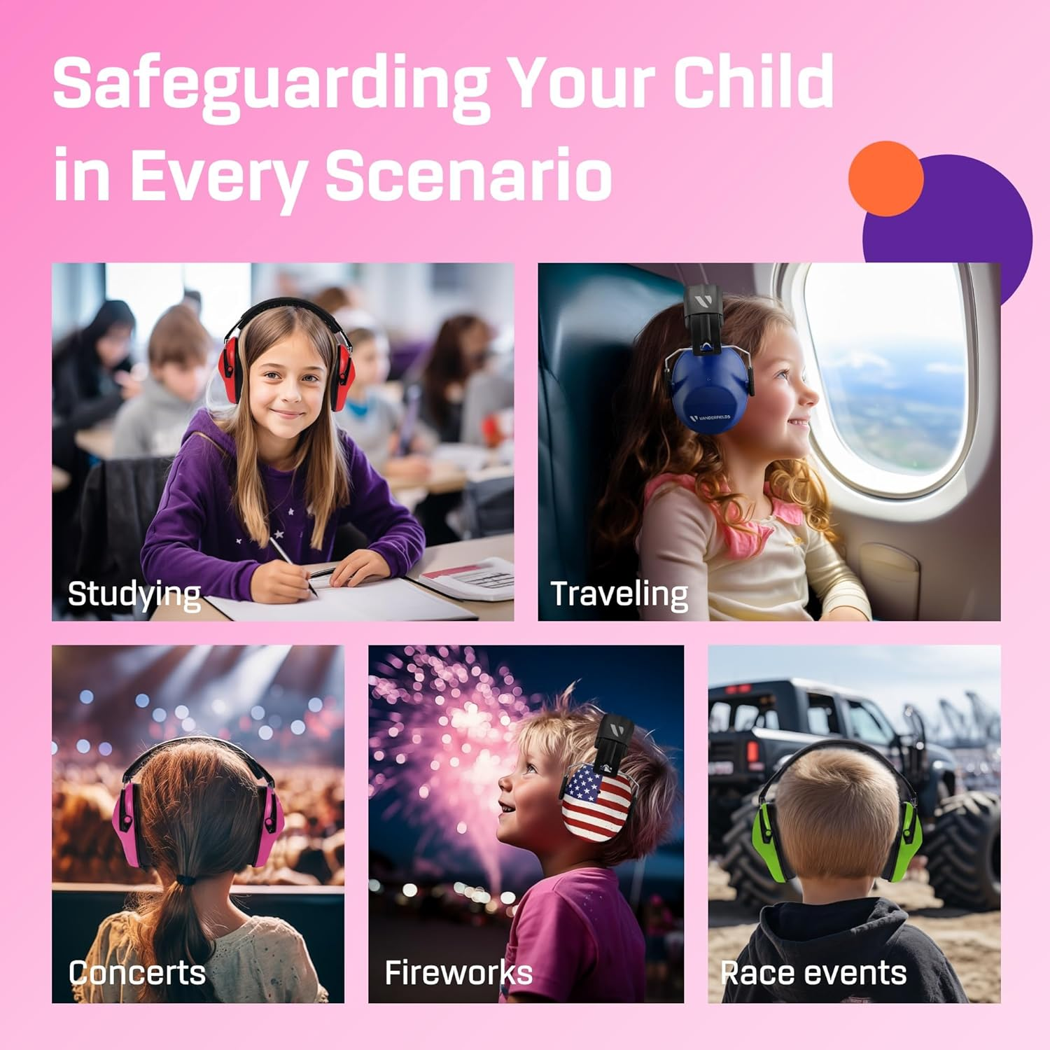 Ear Defenders for Kids Toddlers Children - Hearing Protection Earmuffs with Autism - Adjustable Padded Headband Noise Reduction. - Midnight Black image number 7