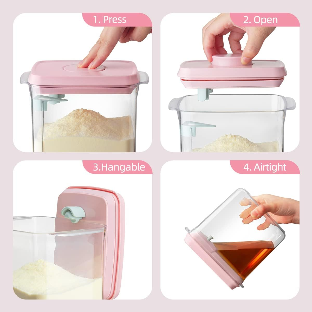 Ankou Formula Container - 1700Ml Airtight Formula Dispenser One Button Handy Milk Powder Container Bpa-Free Storage Containers with Scoop and Scraper Transparent 730G image number 3