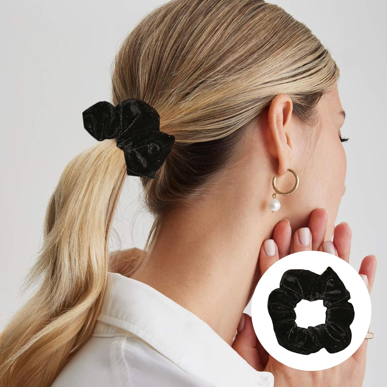 Pack of 4 Scrunchies Hair Scrunchies Black Velvet Fabric Scrunchie Hair Scrunchie Velvet Hair Thick Scrunchie Hair Band Elastic Use Women'S Large Hair Scrunchie Material Is Soft and Pulling image number 2