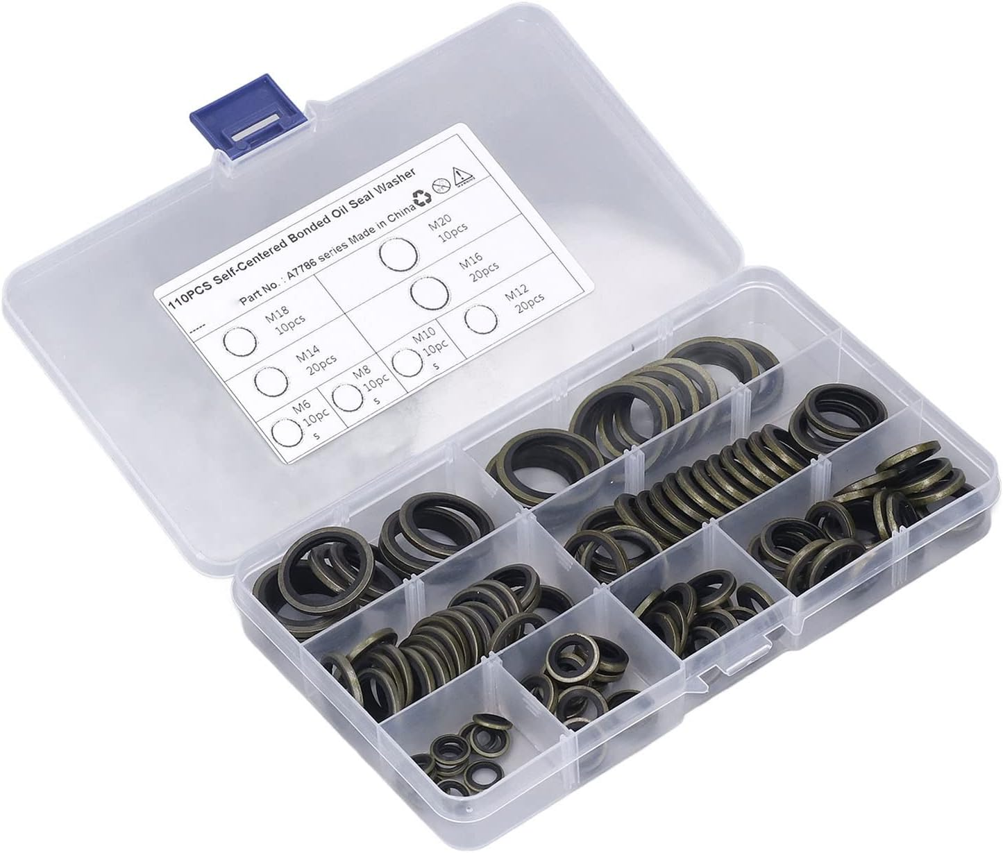 Eujgoov Oil Seal Washer, Sump Plug Washers,110 Pcs 8 Sizes Oil Drain Gaskets M6 M8 M10 M 12 M14 M16 M20 Metal Rubber Self Centering Lip,Good Sealing,High Temperature,Enough image number 3