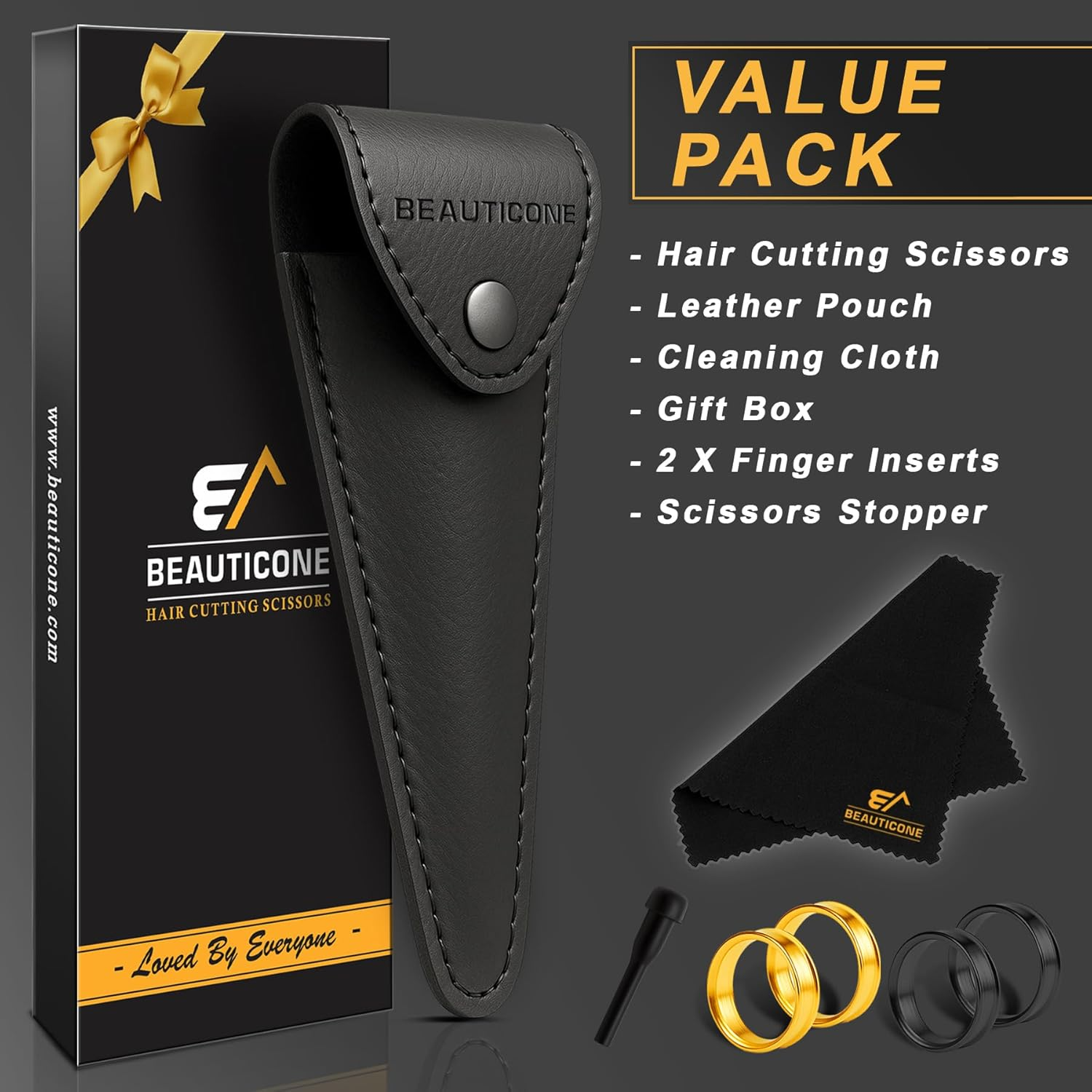 BEAUTICONE &reg; Hair Cutting Scissors - High Carbon SS 6.5" Professional Barber-Grade Salon Shears with Serrated & Razor Edge - Black Premium Gift Box with Leather Pouch & Extra Accs - Ultra Lightweight image number 5