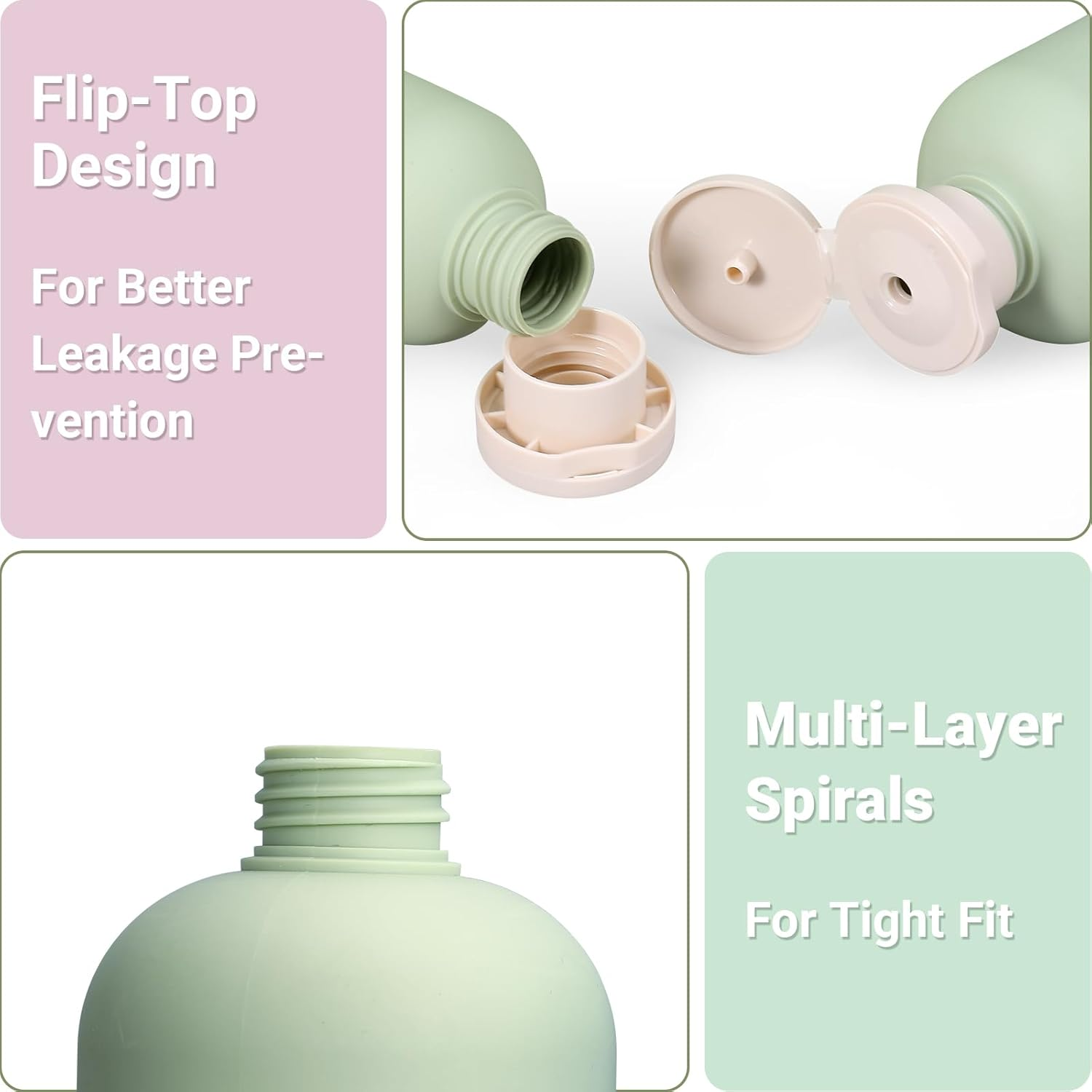 ASEVAT 6.7 Oz/3Pcs Plastic Leak Proof Travel Bottles for Toiletries, TSA Approved Travel Size Containers, Squeeze Bottles Refillable for Shampoo, Lotion & Body Wash, Blue+Pink+Green image number 5