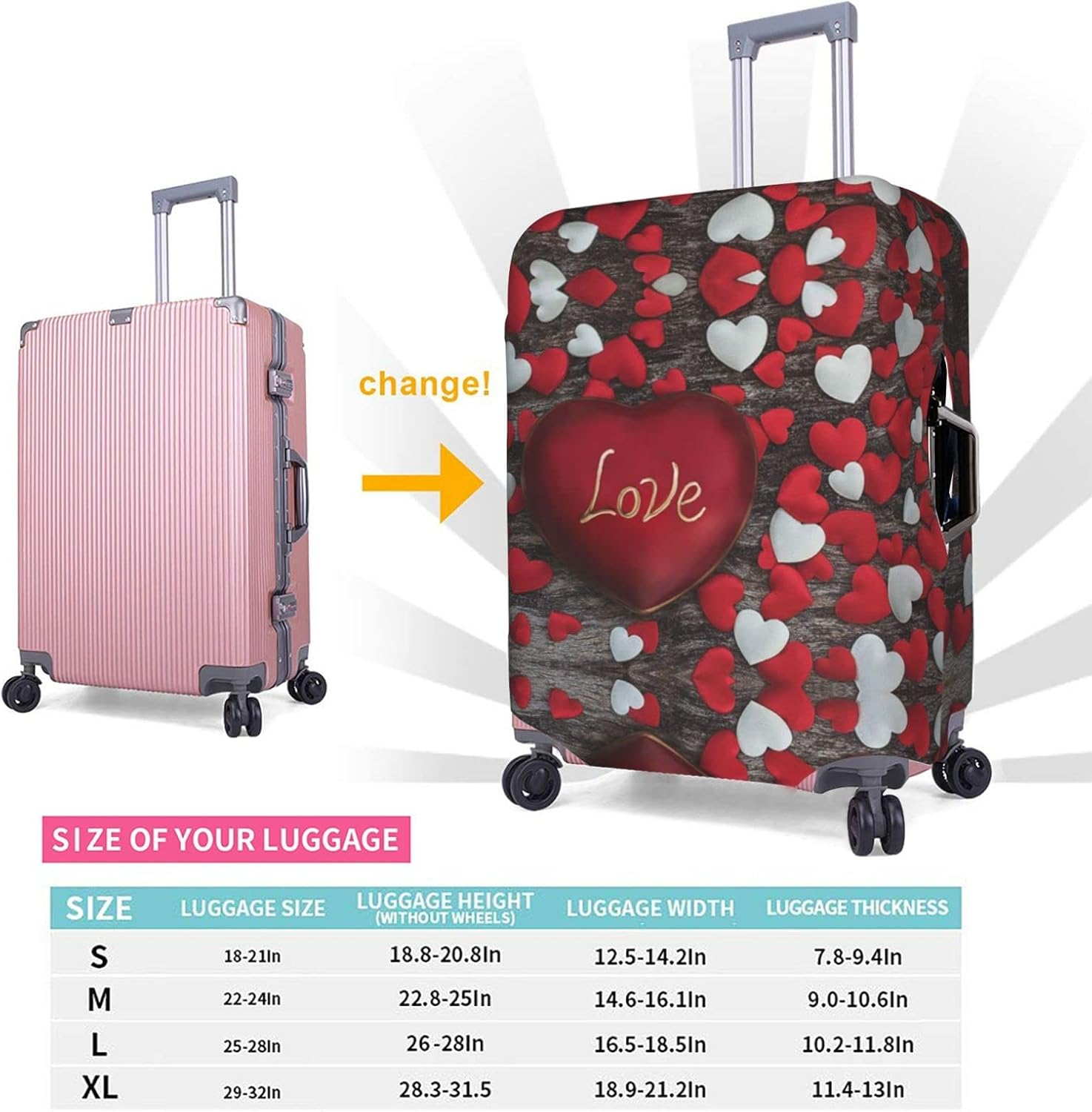 Valentine'S Day Luggage Cover Washable Suitcase Protector Anti-Scratch Suitcase Cover Fits 18-32 Inch Luggage image number 2
