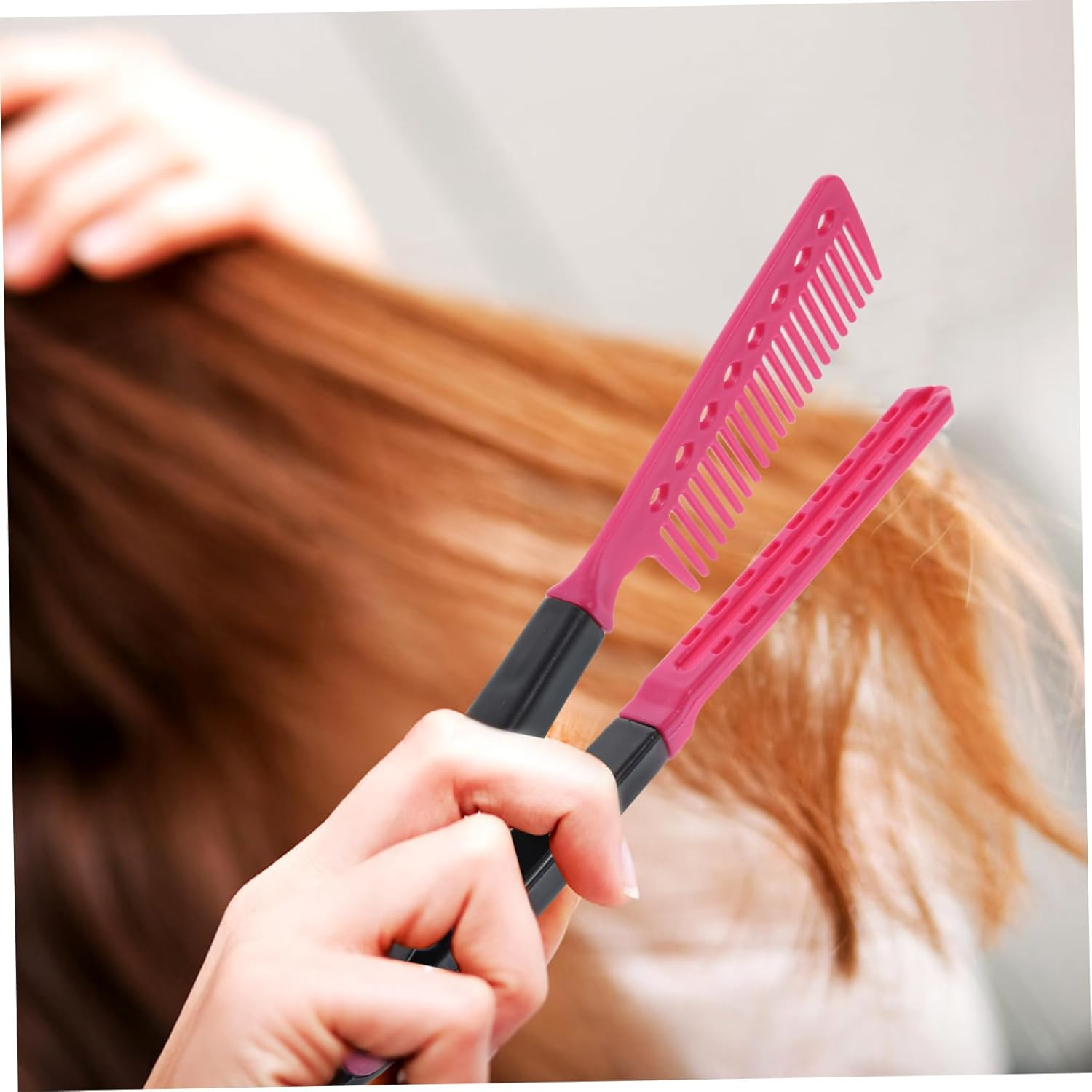 VALICLUD Shaped Folding Hair Straightening Comb for Salon Home Use Plastic Lightweight Portable Hair Styling Tool for Thick Thin Hair Compact Design image number 2