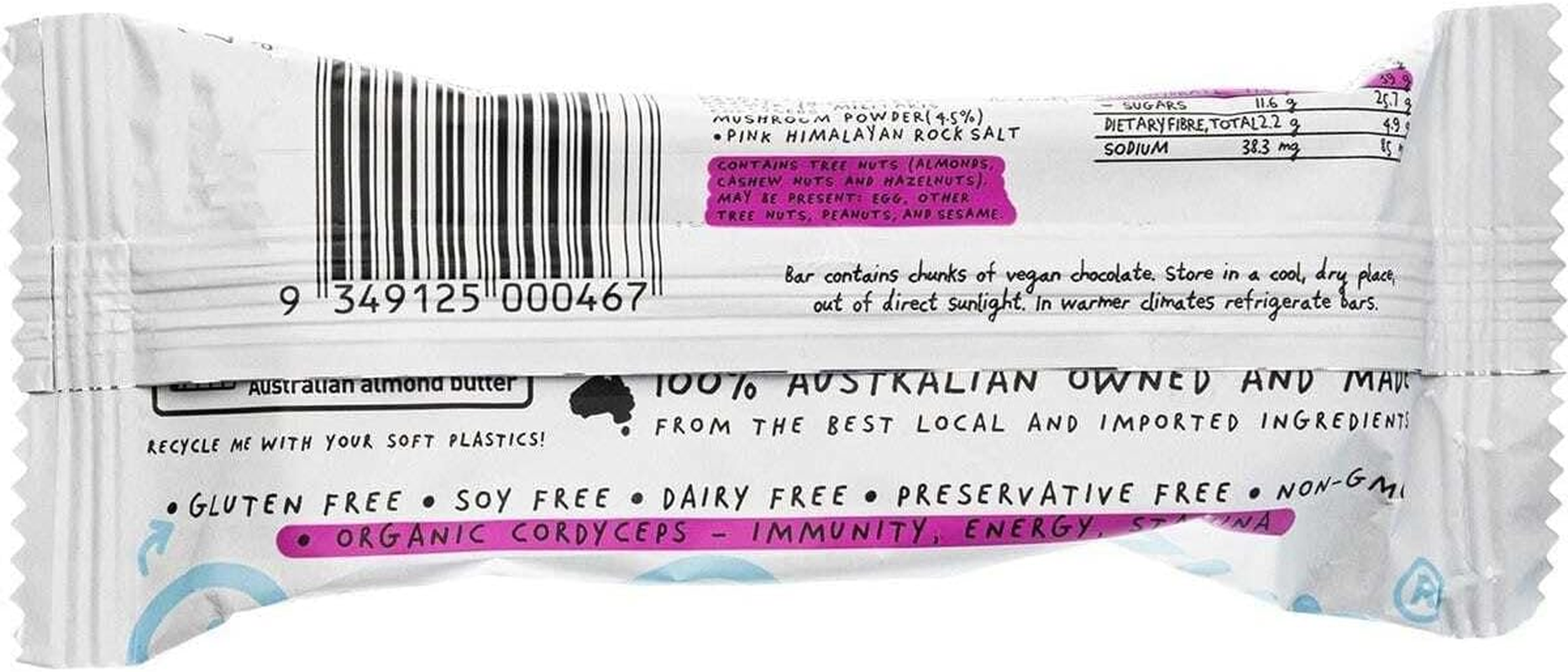 Blue Dinosaur Caramel Choc Chunk Energy Bars 12 X 45G Box - Hand-Baked - Nootropic - Adaptogen - Organic Cordyceps Mushroom - Plant Based - Grain Free - Gluten Free - Nothing Artificial