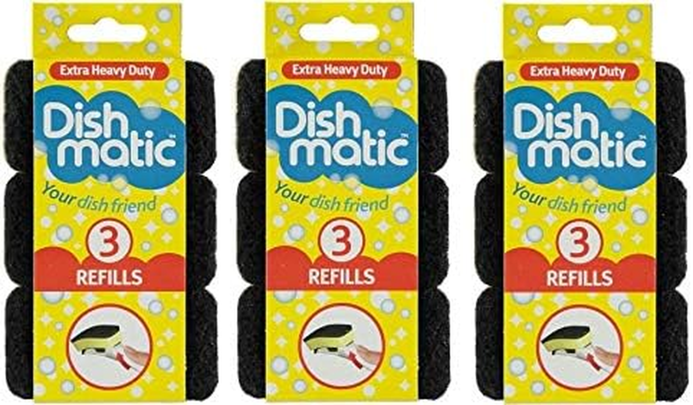 9 X Dishmatic Extra Heavy Duty Black Refill Sponges Cleaning Scourer Washing