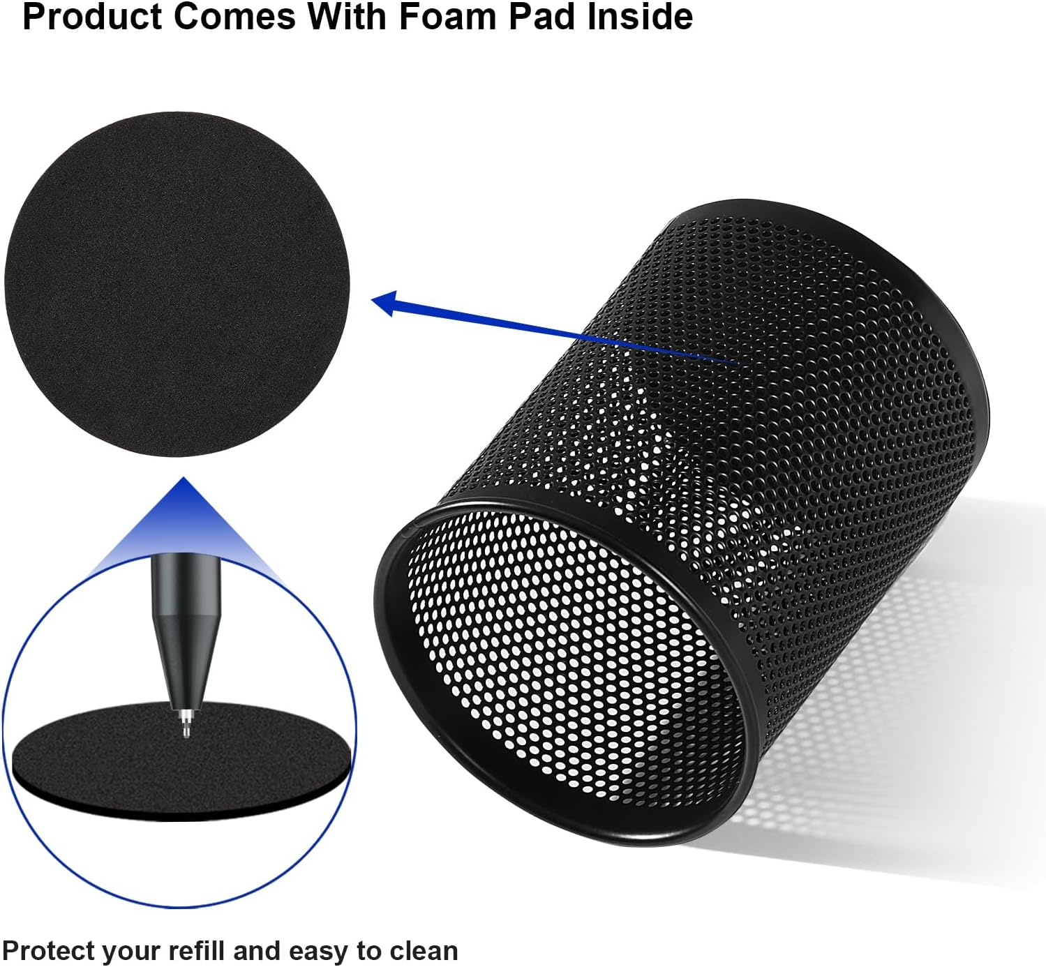 Comix Pen Holder Desk Organizer, Wire Mesh Pencil Cup with Foam Pad and Non-Slip Bottom Office Supplies Desk Accessories for Home Office School, 1 Pack image number 4
