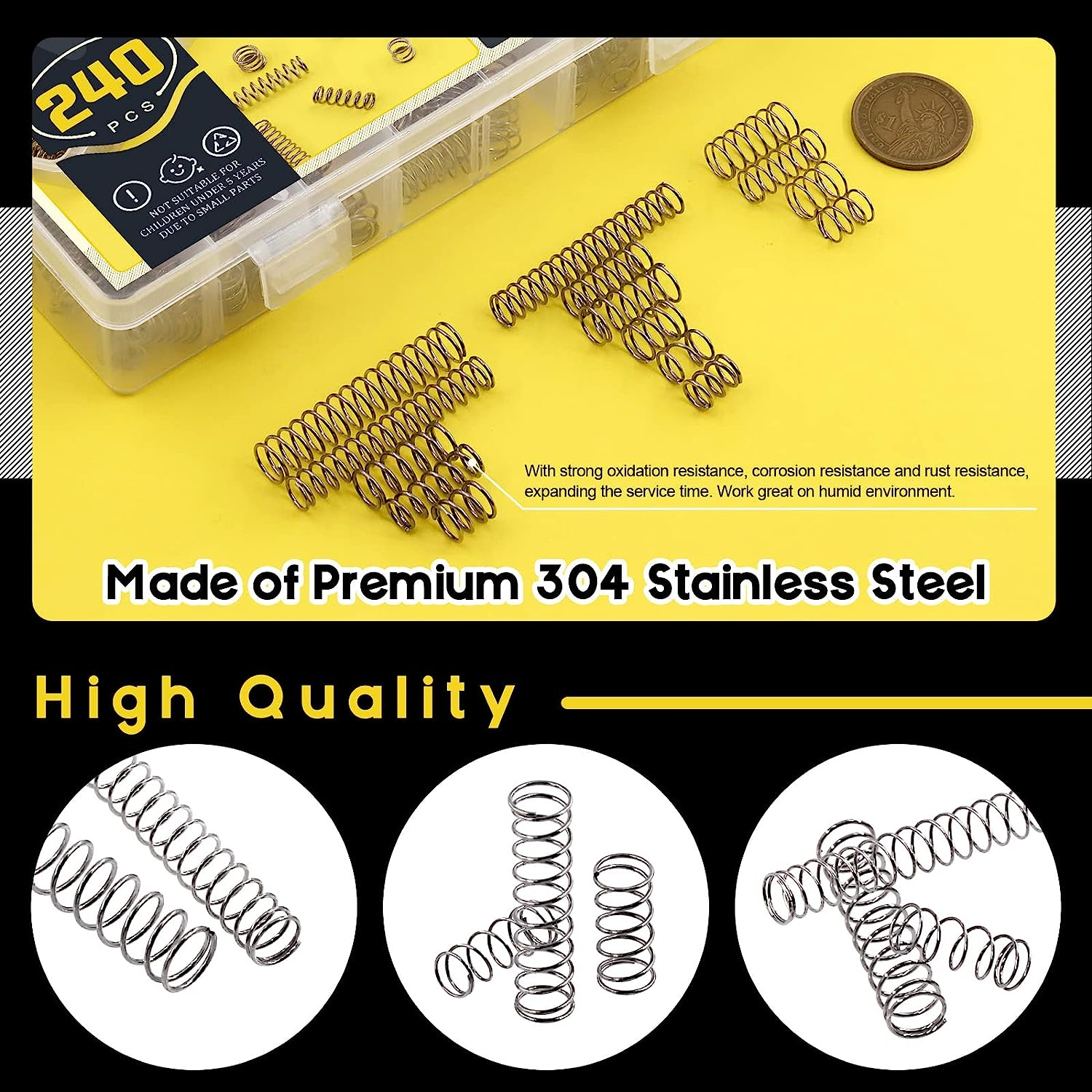240 Pcs 15 Size Compression Springs Assortment Kit Mini Stainless Steel Springs with Case Wire Diameter 0.6Mm 0.8Mm 1Mm, Outer Diameter 8Mm 9Mm 9.5Mm, Length 10Mm 20Mm 50Mm image number 3