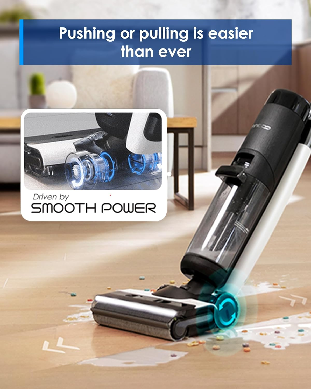 Tineco Floor ONE S7 Flashdry Smart Cordless Wet Dry Vacuum Cleaner, Long Run Time, Great for Sticky Messes, Self-Cleaning, 70℃ Hot Air Flashdrying, Dual-Sided Edge Cleaning, Extended Battery Lifespan image number 2
