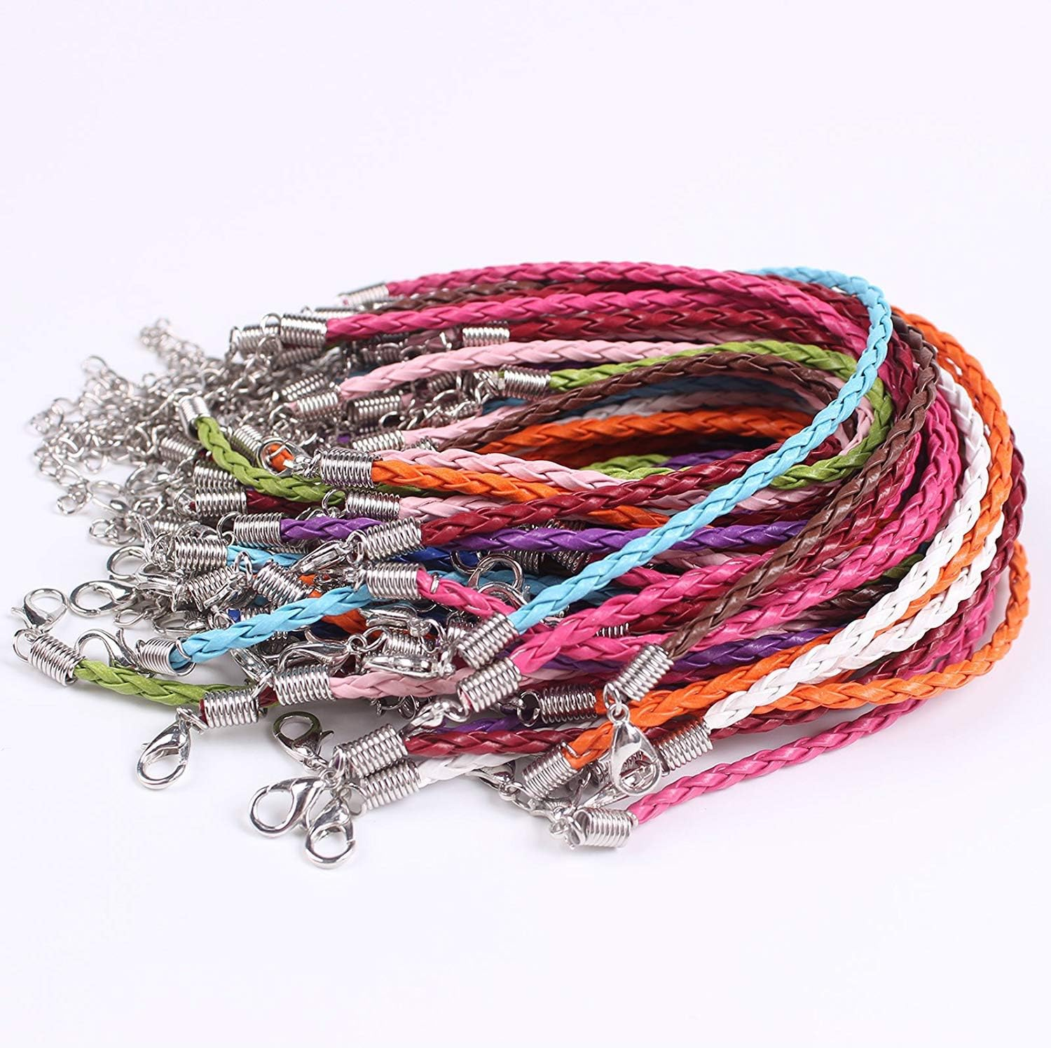Onwon 50 PCS Mixed Color Leather Lace Plaited Bracelet Cords DIY Jewelry Making Handicrafts Braided Ropes with Lobster Clasps Extended Chain for Wrist Charms Bracelets Jewelry Making image number 4