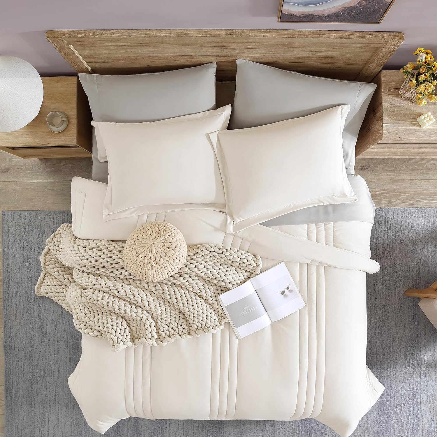 Monbix California King Size Comforter Set - 7 Pieces Bed in a Bag California King, White Bedding Sets with Comforter, All Seasons down Alternative Comforter Bed Set with Sheets, Pillowcases & Shams image number 1