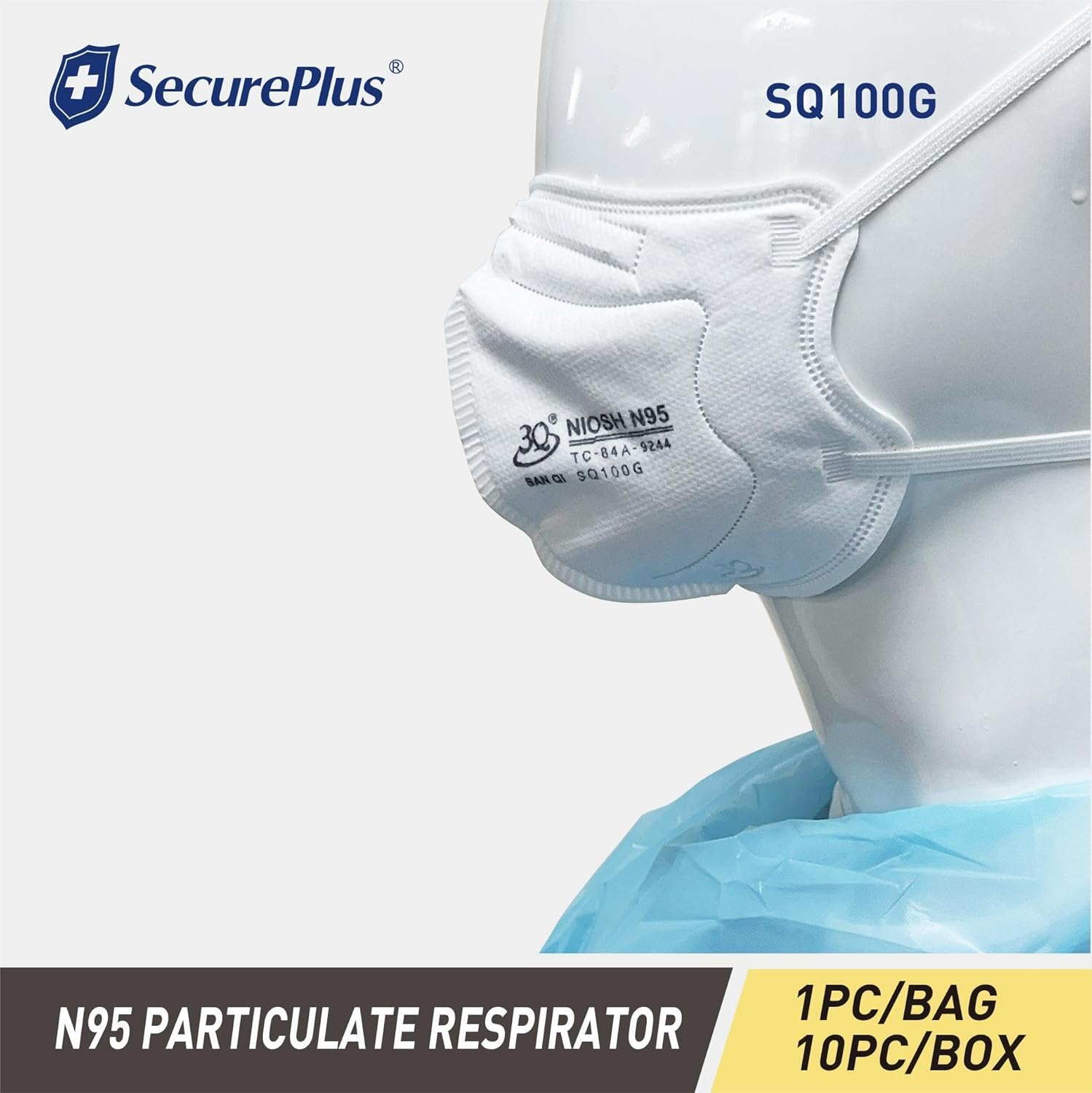 SECURE plus N95 Mask Breathable Filtration Efficiency &ge; 95% Particulate Respirator Dustproof Disposable Mask anti PM2.5 (10, White) image number 1
