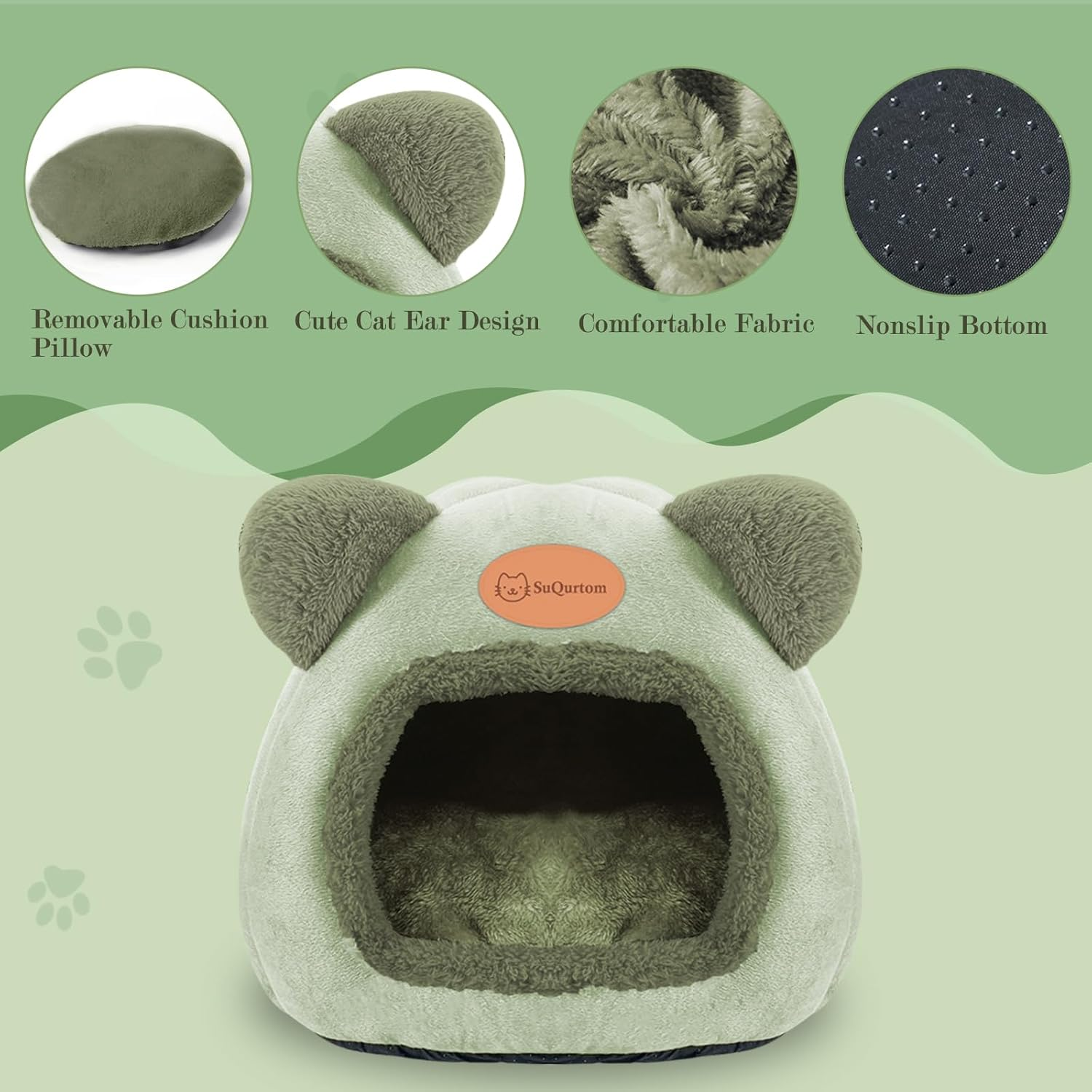 Cat Cave Cat Bed Washable Cat House Pet Bed Soft Comfort Tent Cat Litter Bed Warm Cat Cave Soothing Bed for Cats and Small Dogs Sleeping (Green) image number 5