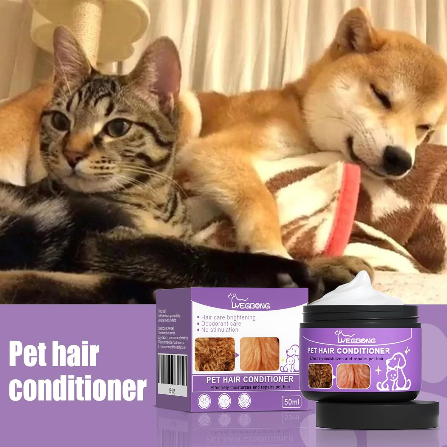 Hair Conditioner for Dogs,Pet Hair Conditioner,Natural Coat Conditioner for Pet Grooming,Gentle Moisturize Skin Dog Skim Cream,Pet Hair Conditioner Makes Hair Fluffy image number 2