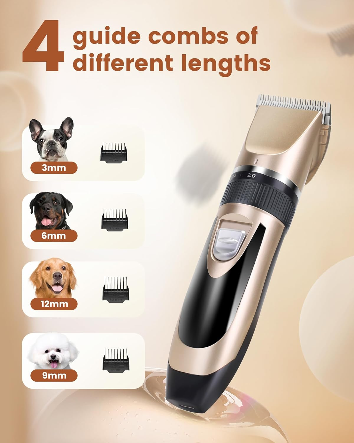 PAPMINI 2 in 1 Dog Grooming Kit, Low Noise Rechargeable Dog Clippers for Grooming, Cordless Dog Grooming Clippers and Dog Paw Trimmer, Dog Shavers for Grooming Small Dogs Cats Animals (Gold) image number 2