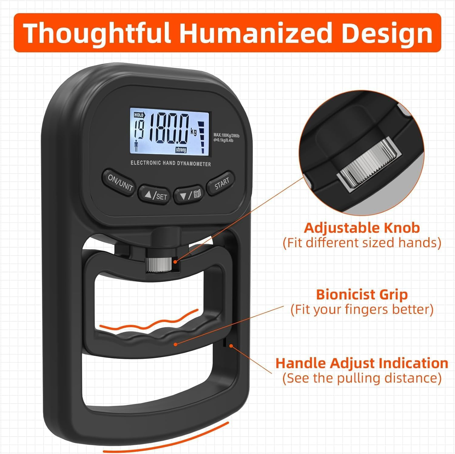 Hand Dynamometer Grip Strength Trainer - Electronic Hand Grip Strength Tester Grip Strengthener Hand Exerciser Meter Digital Hand Grip Training Gauge 265 Lbs / 120 Kgs for Sport Home School Use image number 1