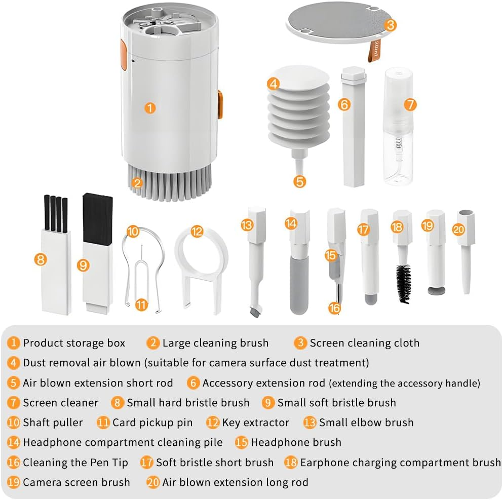 QUMOX 20-In-1 Multifunctional Electronic Cleaner Kit, Keyboard Cleaning Brush, Headphones Cleaner for Airpods, Laptop, Earbuds, Camera, and Phone Cleaning Tools image number 6