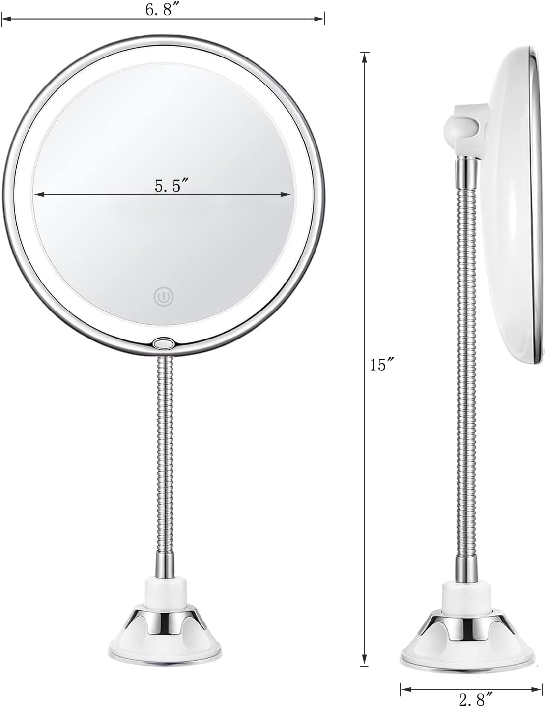 Jiben Flexible Upgraded Gooseneck LED Lighted 10X Magnifying Makeup Mirror with 3 Colors & Dimming Lights, Locking Suction Cup and 360&deg; Swivel, Portable Cordless Travel and Home Bathroom Vanity Mirror image number 5