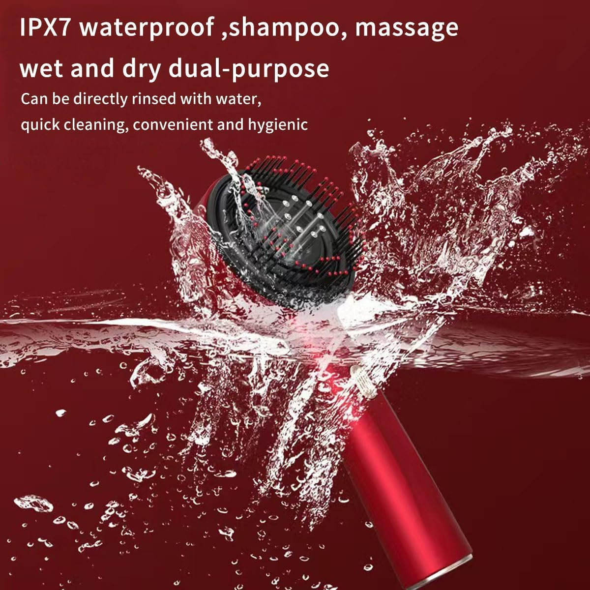 Multi-Functional Red Hair Brush, Cordless Electric Shiatsu Hair Brush, Deep Scalp Massage Comb for Muscle Relax