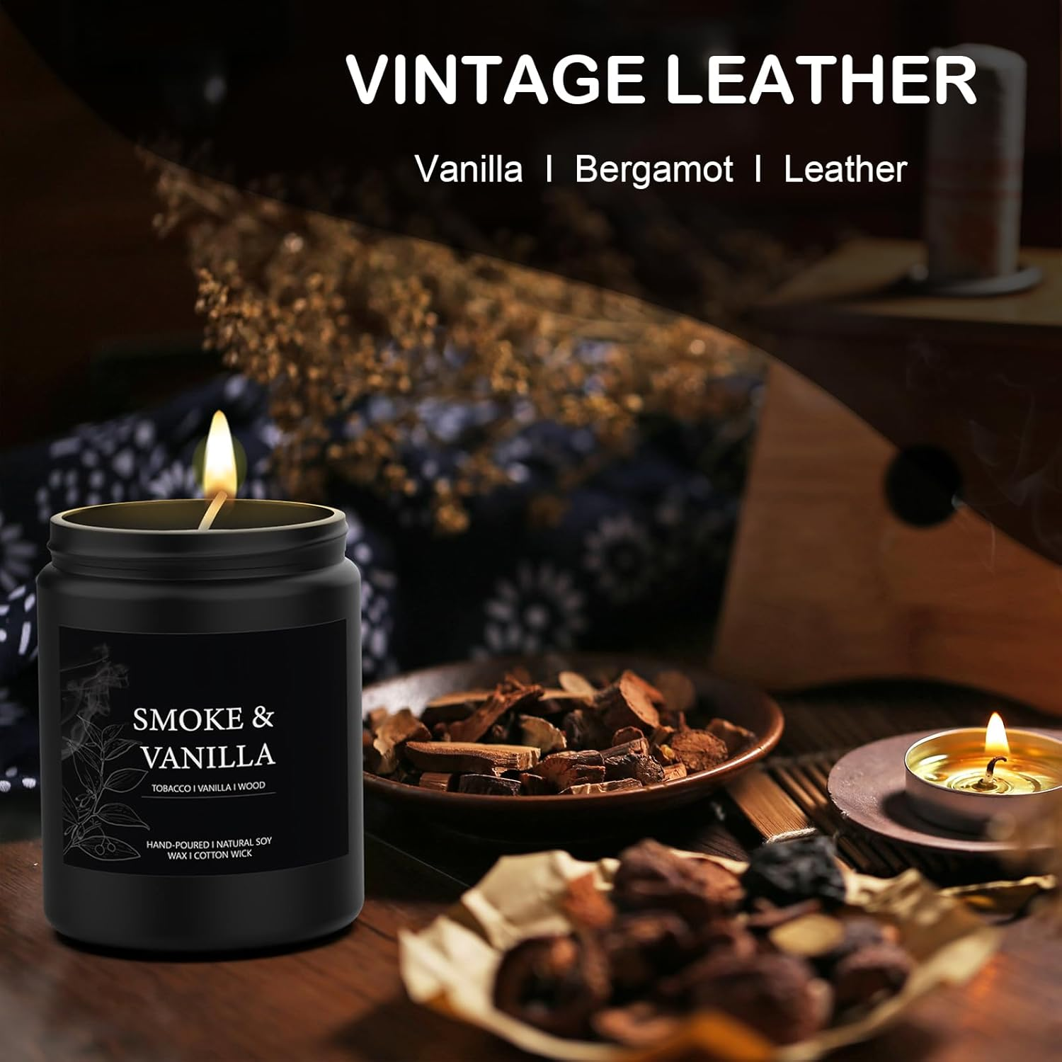 Scented Candle Gifts for Men 200G Smoke&Vanilla Aromatherapy Candle Relaxation, Home Decor Soy Wax Candle Women Birthday, Valentine, Christmas, Anniversary Aromatherapy Gifts image number 4