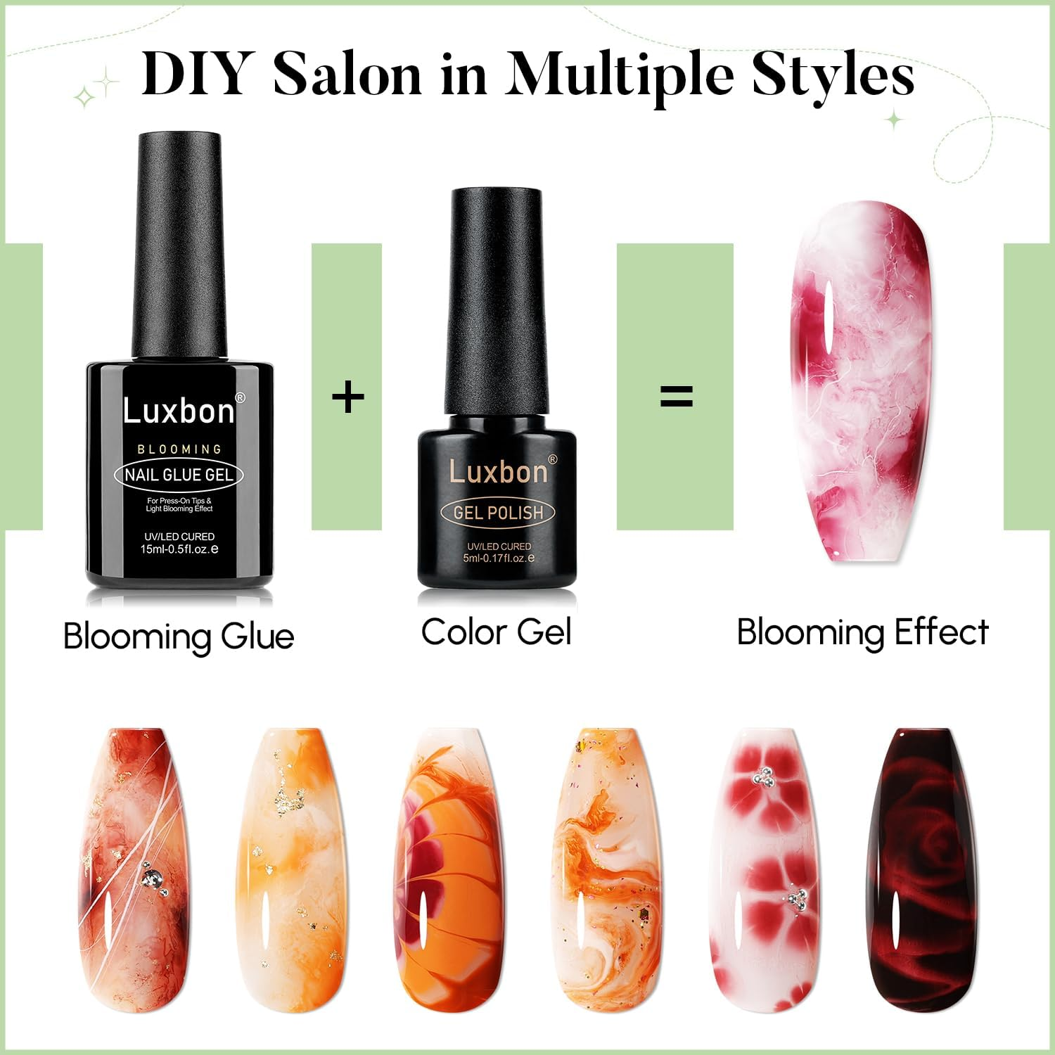 Luxbon 2X15Ml Blooming Nail Glue Gel, UV/LED Cured Gel Nail Glue Polish Blossom Gel Long Lasting for Press on Tips Fake Nails Full Cover Nails image number 1