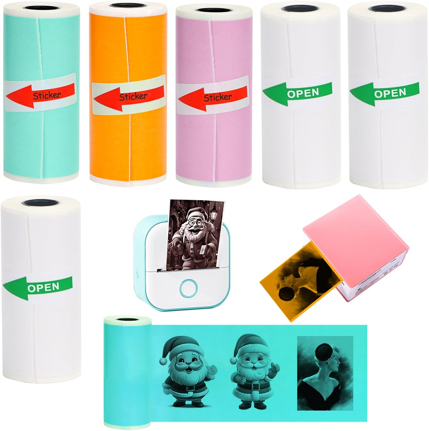 6 Rolls Colored Thermal Sticker Paper for Phomemo T02/M02/M02S PRO Mini Printer,Self-Adhesive Paper 53 * 28Mm,Hd Label for Pocket Inkless Portable Photo Printer to Print,Note,List