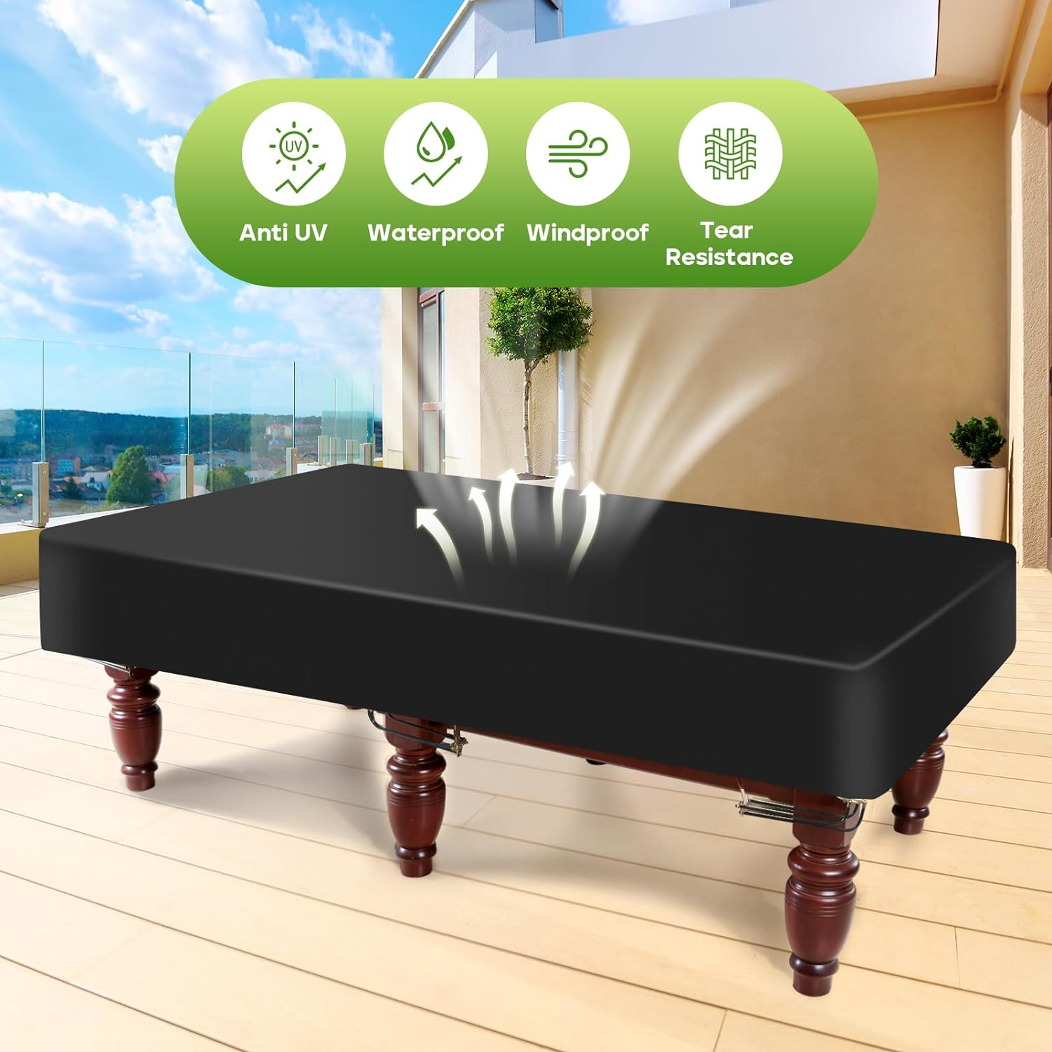 K-Musculo Pool Table Cover, 420D Billiard Table Cover, Waterproof and Tearproof, 9 Foot Fitted(Black 9Ft-285X157X20.3 Cm) image number 4