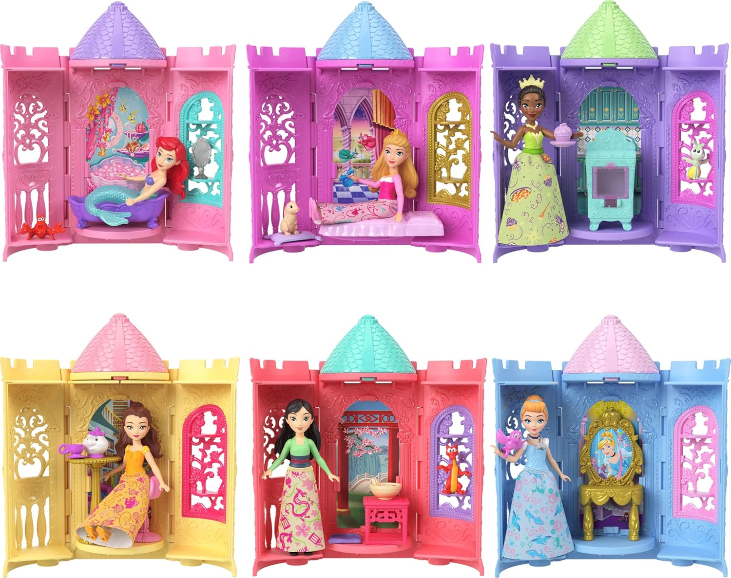 Disney Princess Jasmine'S Stacking Castle Dollhouse Playset with Small Doll, 2 Friends and 8 Pieces, Inspired by Disney Movie Aladdin, JDP56, [Multi-Colour]