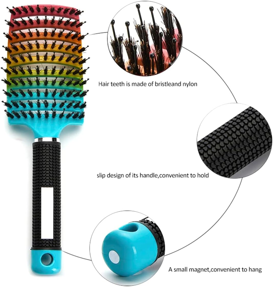 2Pack Curved Vented Detangling Hair Brush for Wet and Dry Hair, Comfortable Boar Bristle Hair Brush Long Hair for Detangling, Hairstyle, Tangled Hair (2) - 4Pack image number 6