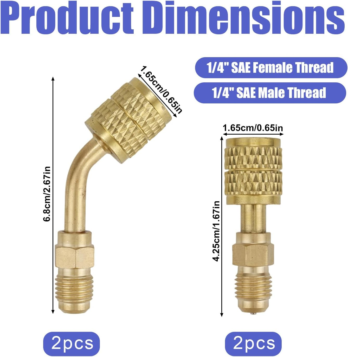 2Pcs A2L R32 R454B & 2Pcs R32 R454B Refrigerant Brass Adapter, 1/4" Female to 1/4" Male Reverse Thread Adapter HVAC Quick Connect Fittings for Tanks Split Systems image number 6