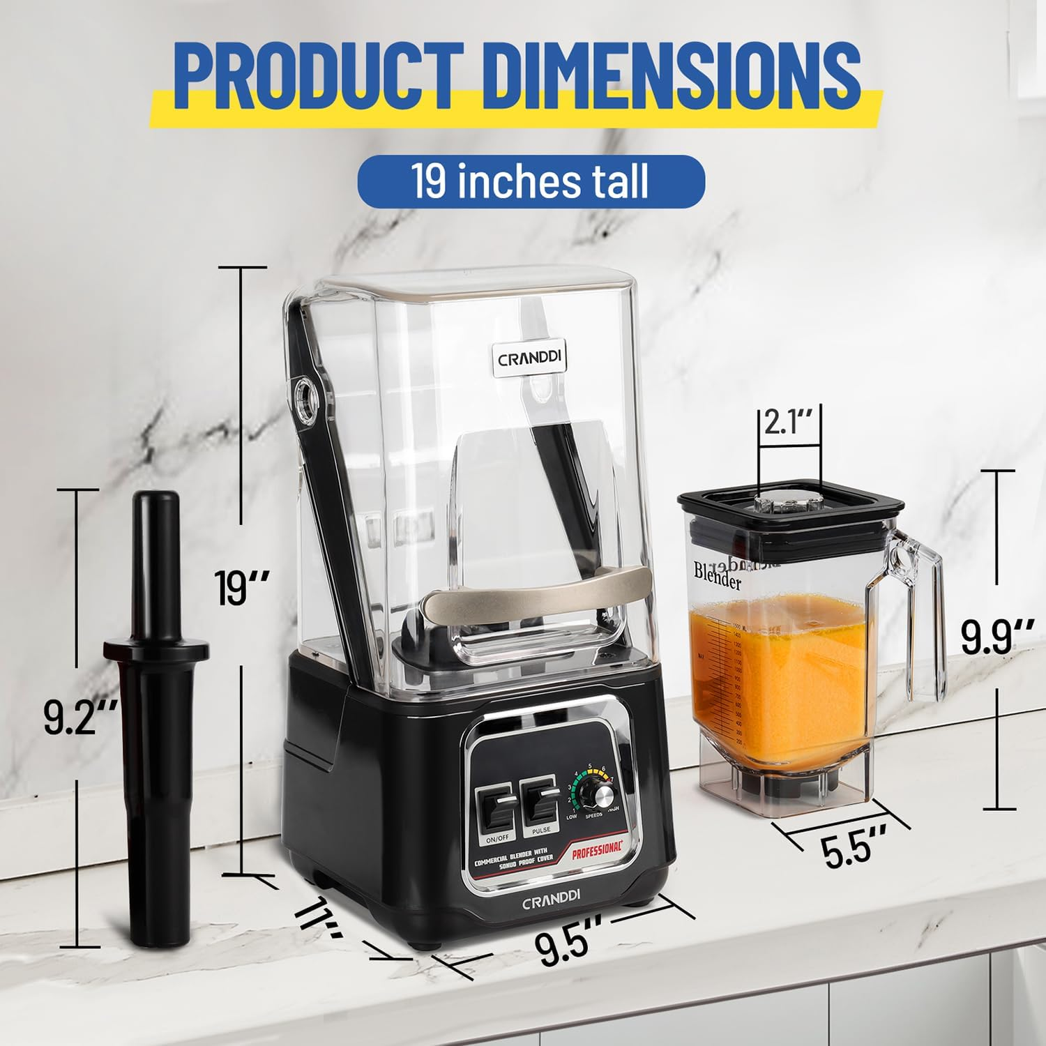 CRANDDI Professional Smoothie Blender, 2200W Commercial Soundproof Quiet Blender with Removable Soundproof Shield for Crushing Ice, Milkshakes, Puree, Self-Cleaning, 1500ML 220V K80 (Black) image number 5