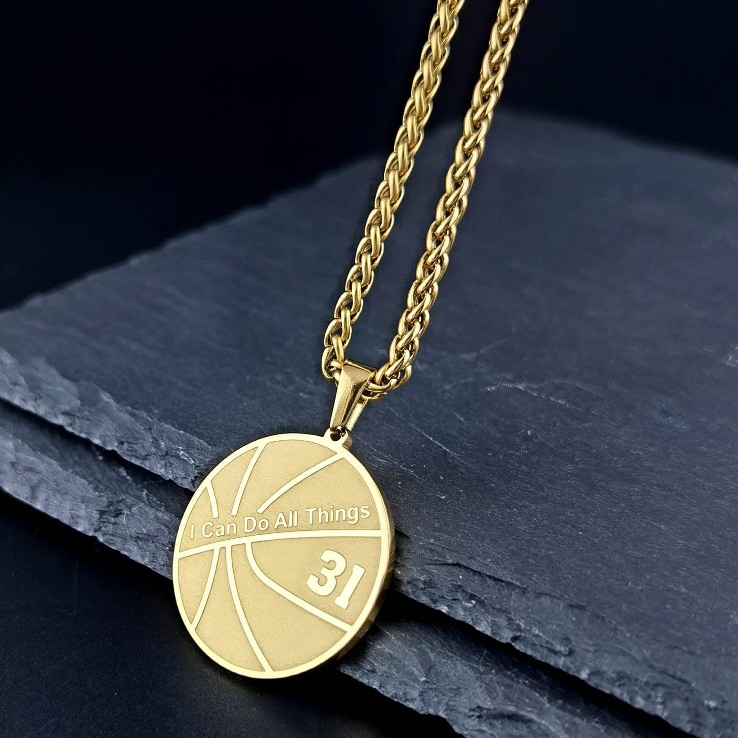 XOYOYZU Basketball Number Necklace for Boys Gold Stainless Steel I Can Do All Things Pendant Sport Jewelry Basketball Gifts for Men 50 image number 1